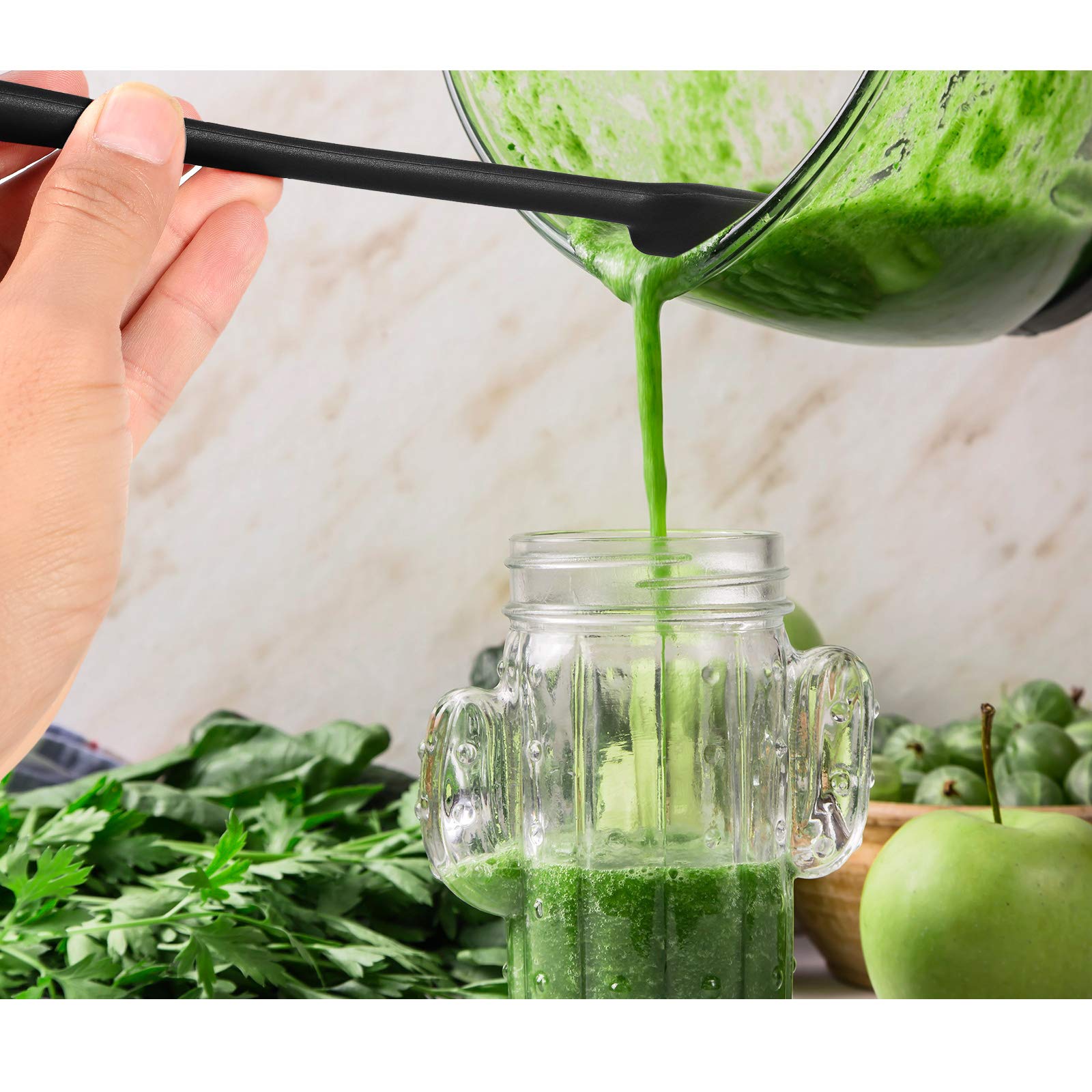 2-Pack Long Handle Silicone Jar Spatulas - Non-Stick Rubber Scrapers with Heat-Resistant Design for Smoothies, Baking & Cooking - Perfect for Jars, Blenders, Mixing Bowls & Food Prep (Black)