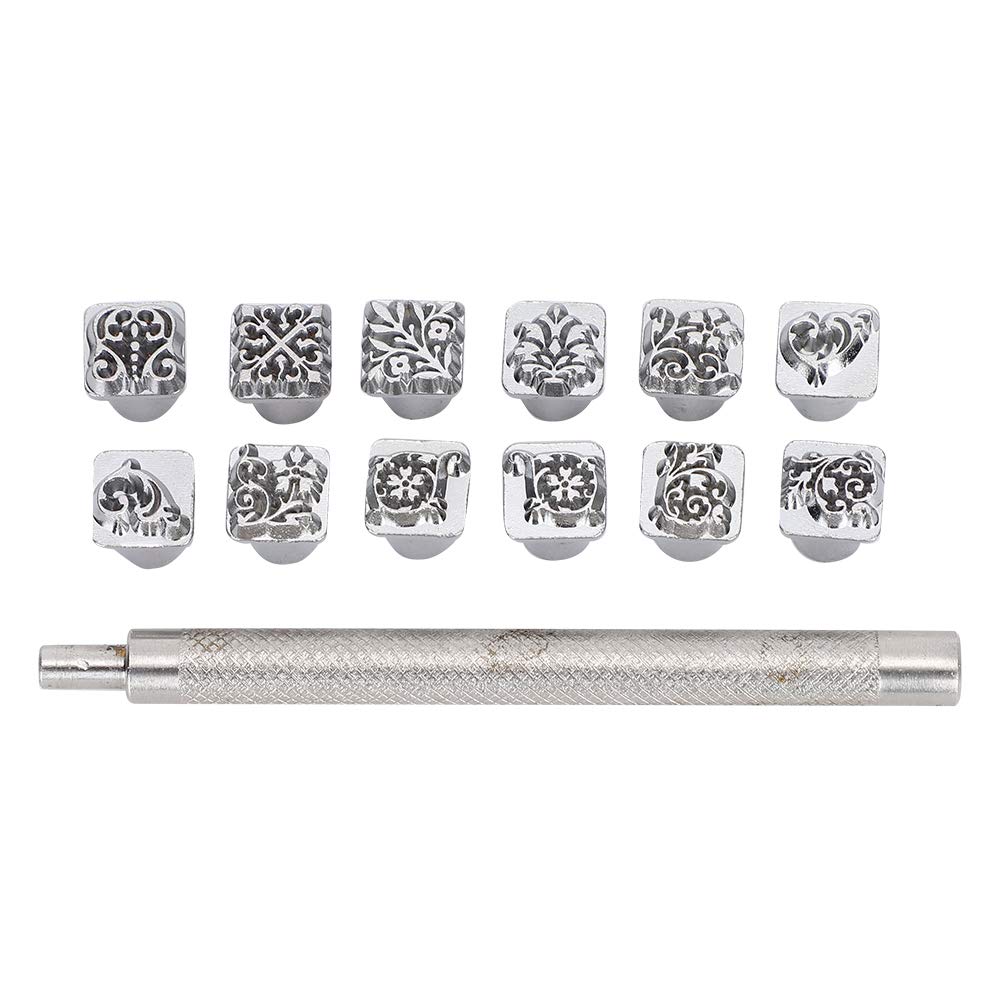 12-Piece Leather Craft Stamping Tool Set with Metal Stamps & Punch Handle - DIY Leatherworking Kit for Belts, Purses, Bags & Jewelry Marking - Perfect for Beginners & Professionals (Ideal for Leather Crafting, Personalization & DIY Projects)