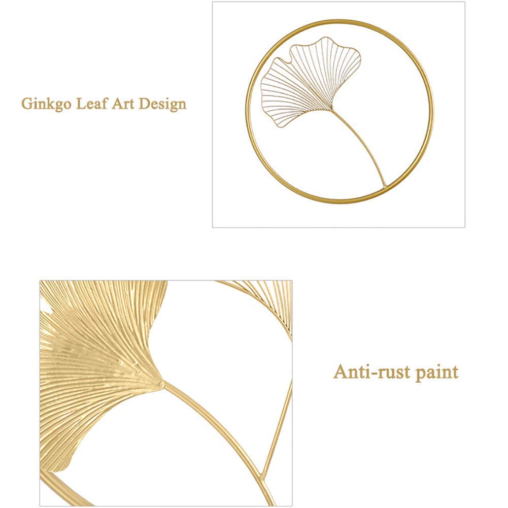 3-Piece Golden Ginkgo Leaf Metal Wall Art Decor - Round Hanging Pendant for Bedroom, Hotel, Living Room & Home Decoration | Elegant Wall Ornaments for Modern Interior Design
