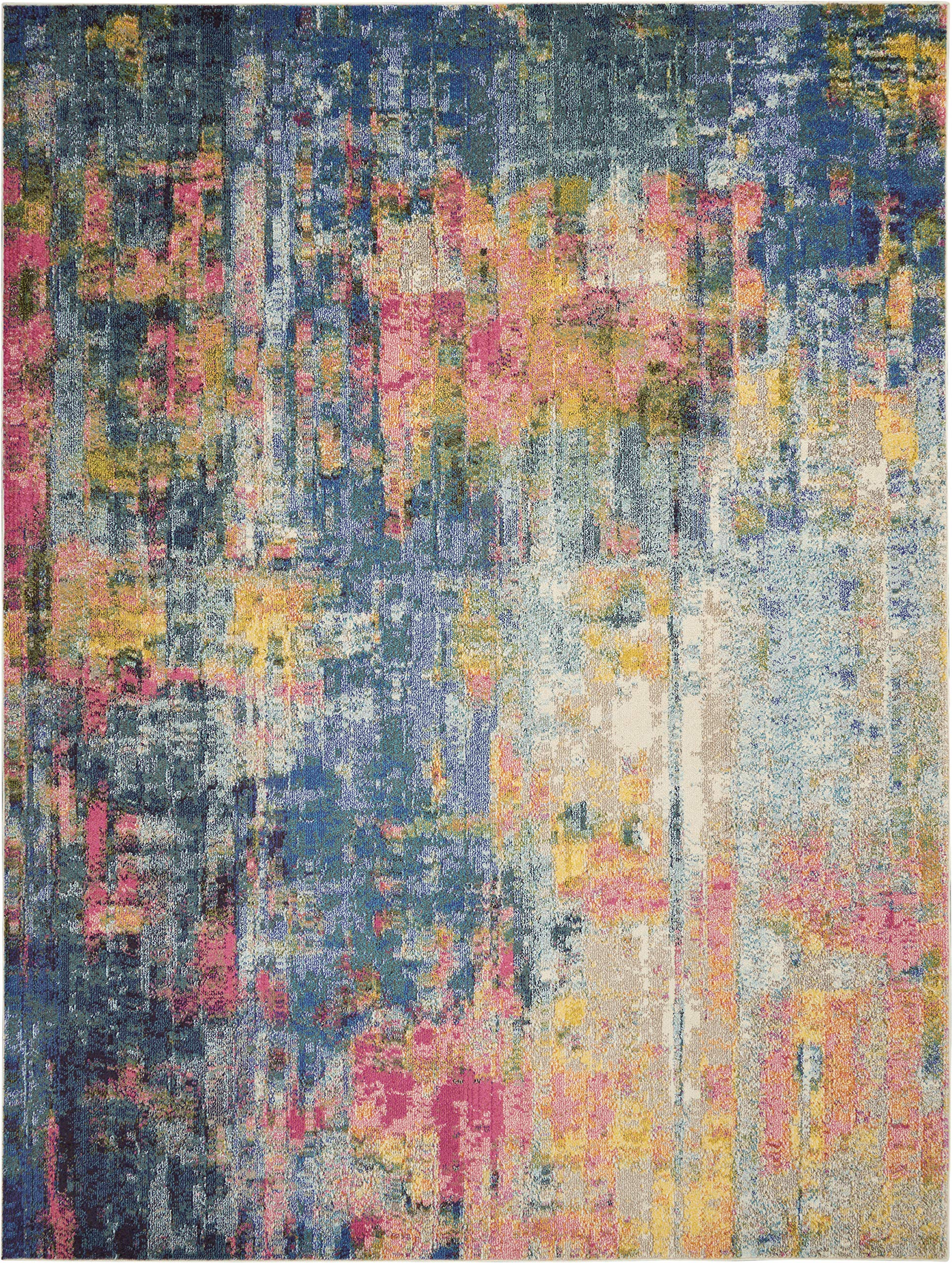 Nourison Celestial Blue/Yellow 10' x 14' Contemporary Abstract Area Rug | Non-Shedding & Easy Cleaning | Perfect for Bedroom, Living Room, Dining Room & Kitchen Decor