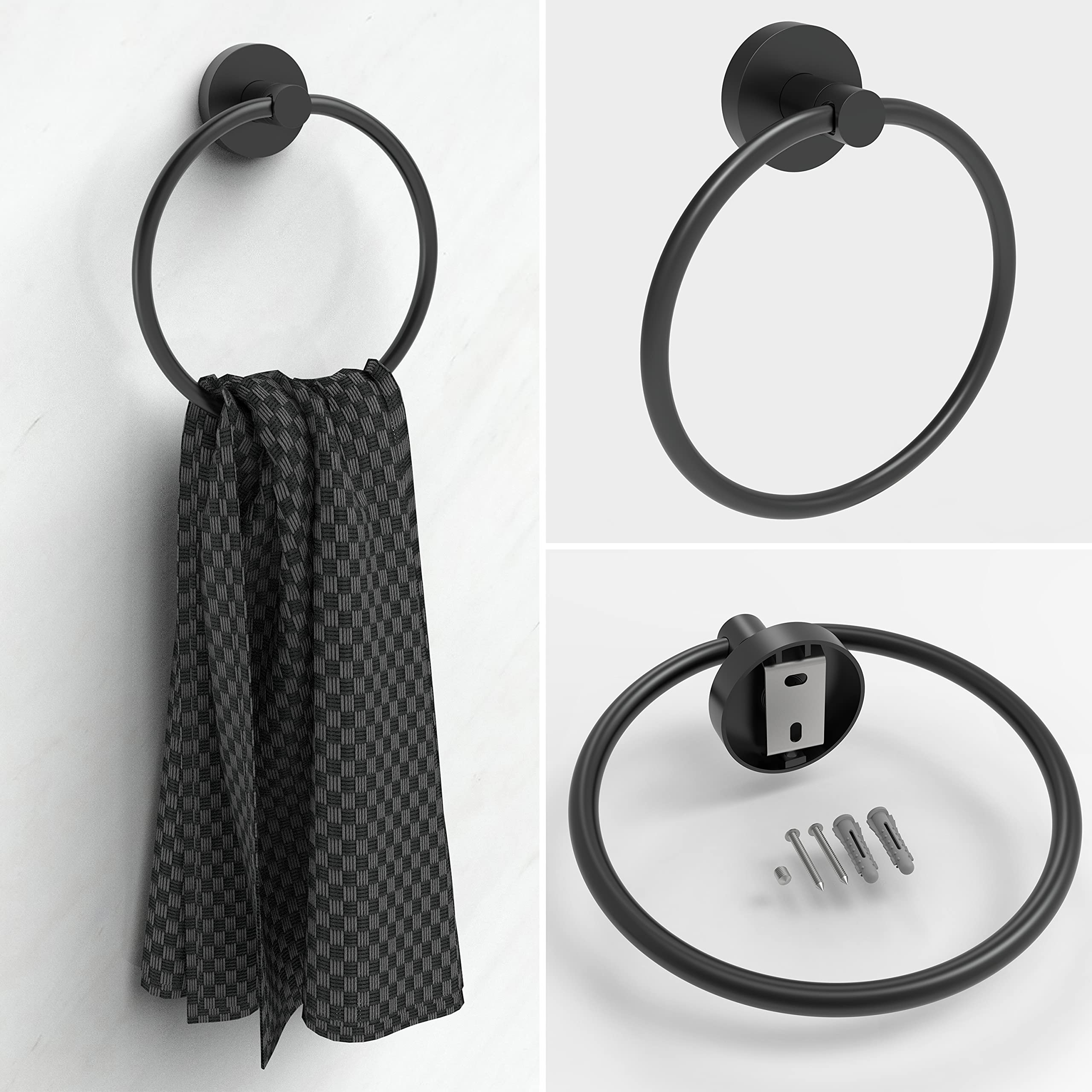 Fixsen 3-Piece Matte Black Bathroom Hardware Set - Toilet Paper Holder, 18-Inch Towel Bar & Towel Ring - Stainless Steel & Zinc Alloy Wall Mounted - Perfect for Modern Bathrooms, Powder Rooms & Guest Baths