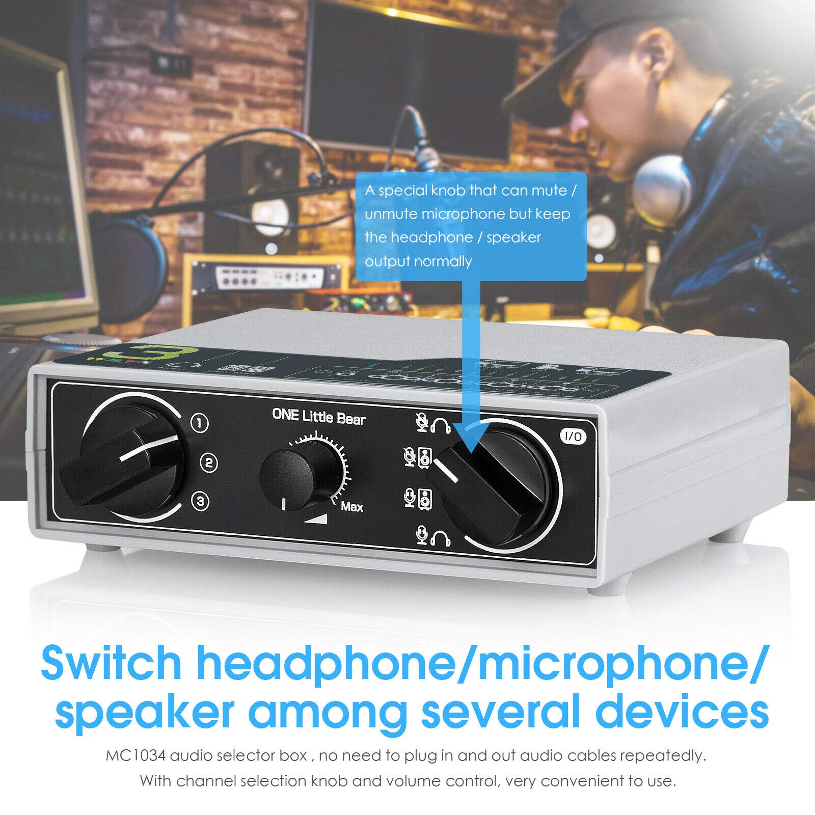 3-Way Portable Audio Splitter for Headphones & Speakers - Perfect for Podcasting, Karaoke, and Studio Recording