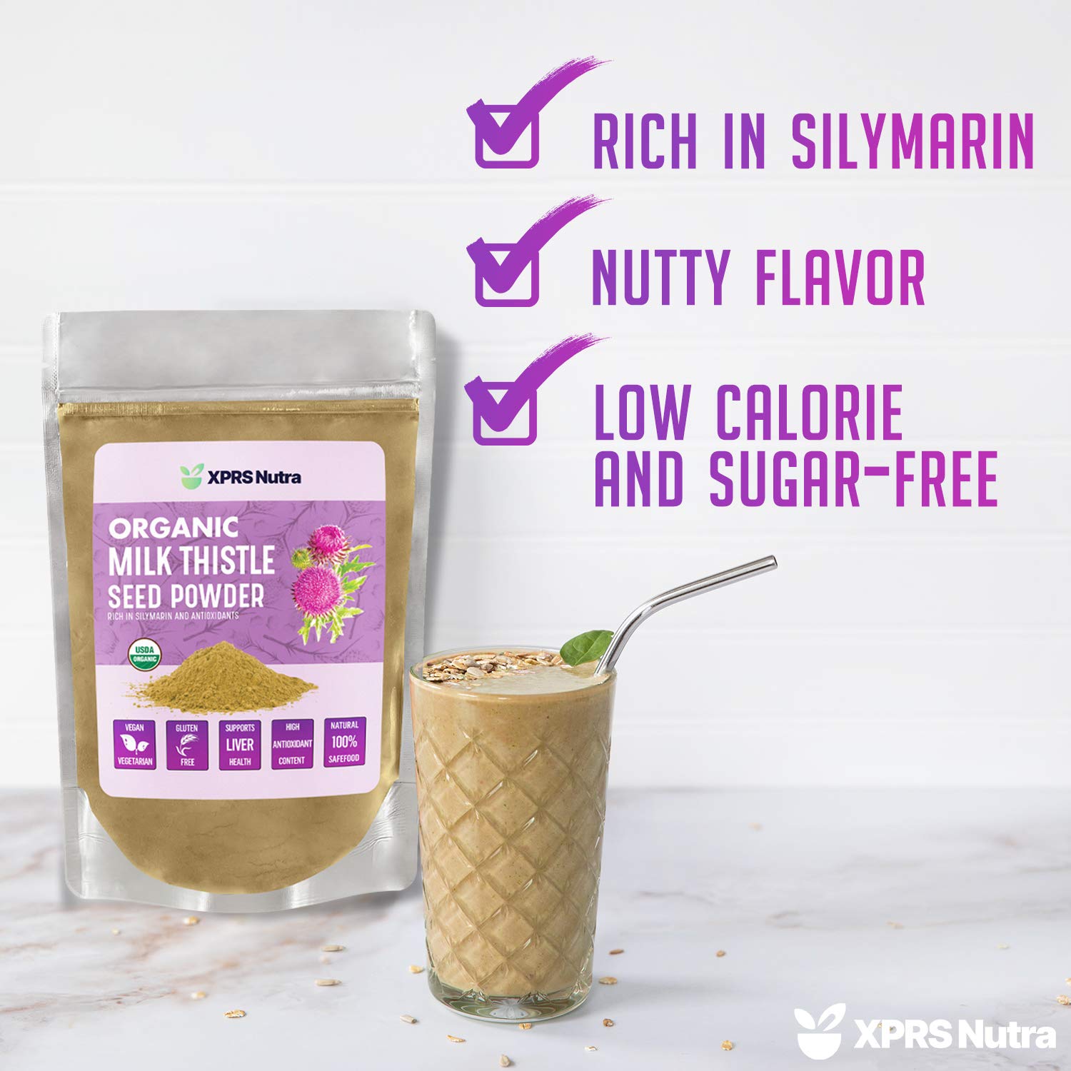 Organic Milk Thistle Seed Powder - Premium Silymarin-Rich Supplement for Liver Detox & Antioxidant Support - Vegan, Non-GMO, Gluten-Free - 4oz - Perfect for Smoothies, Teas & Daily Wellness Routine