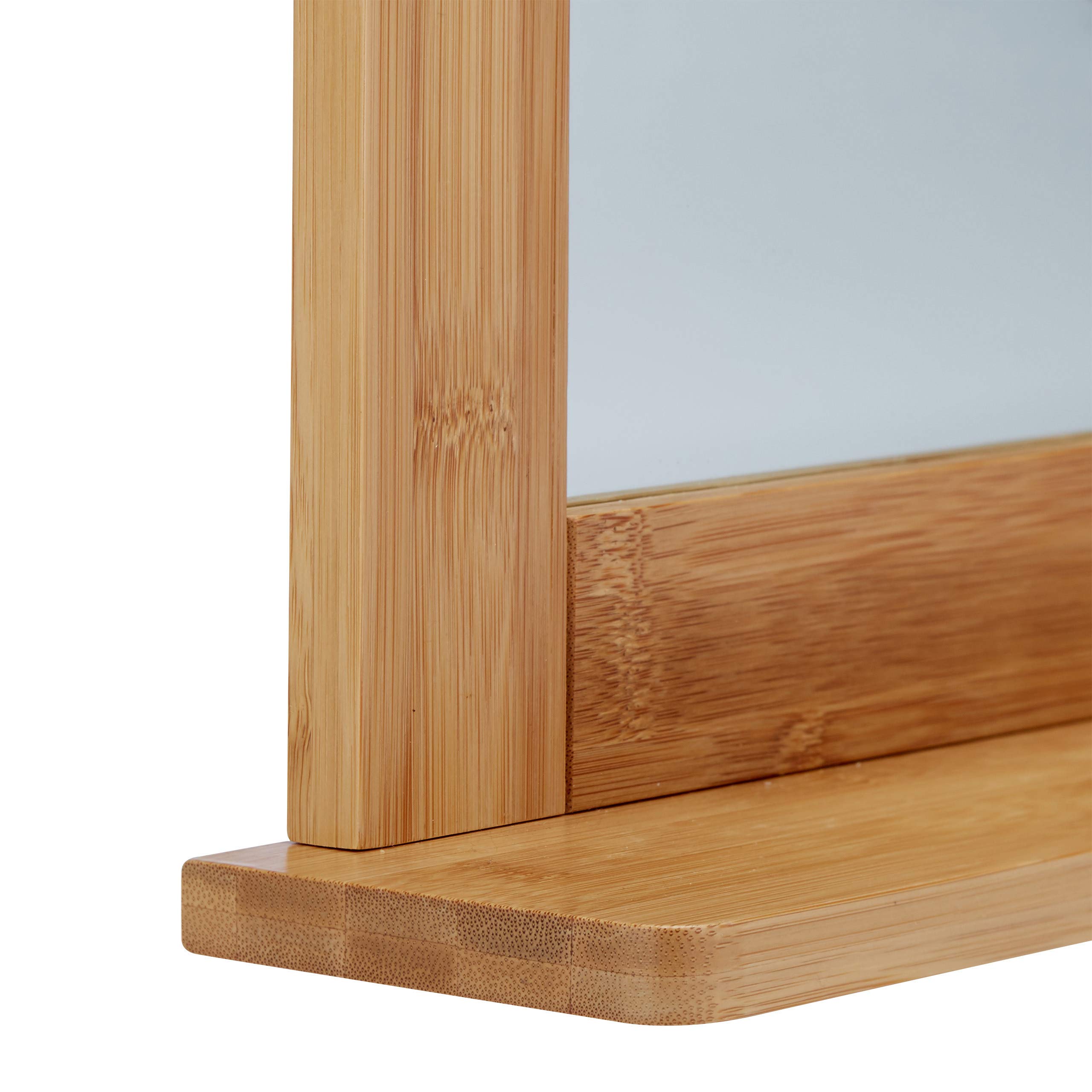 Bamboo Wall-Mounted Mirror with Shelf - Natural Brown Bathroom Vanity Mirror for Living Room & Bathroom Decor - Perfect for Makeup, Shaving & Home Styling