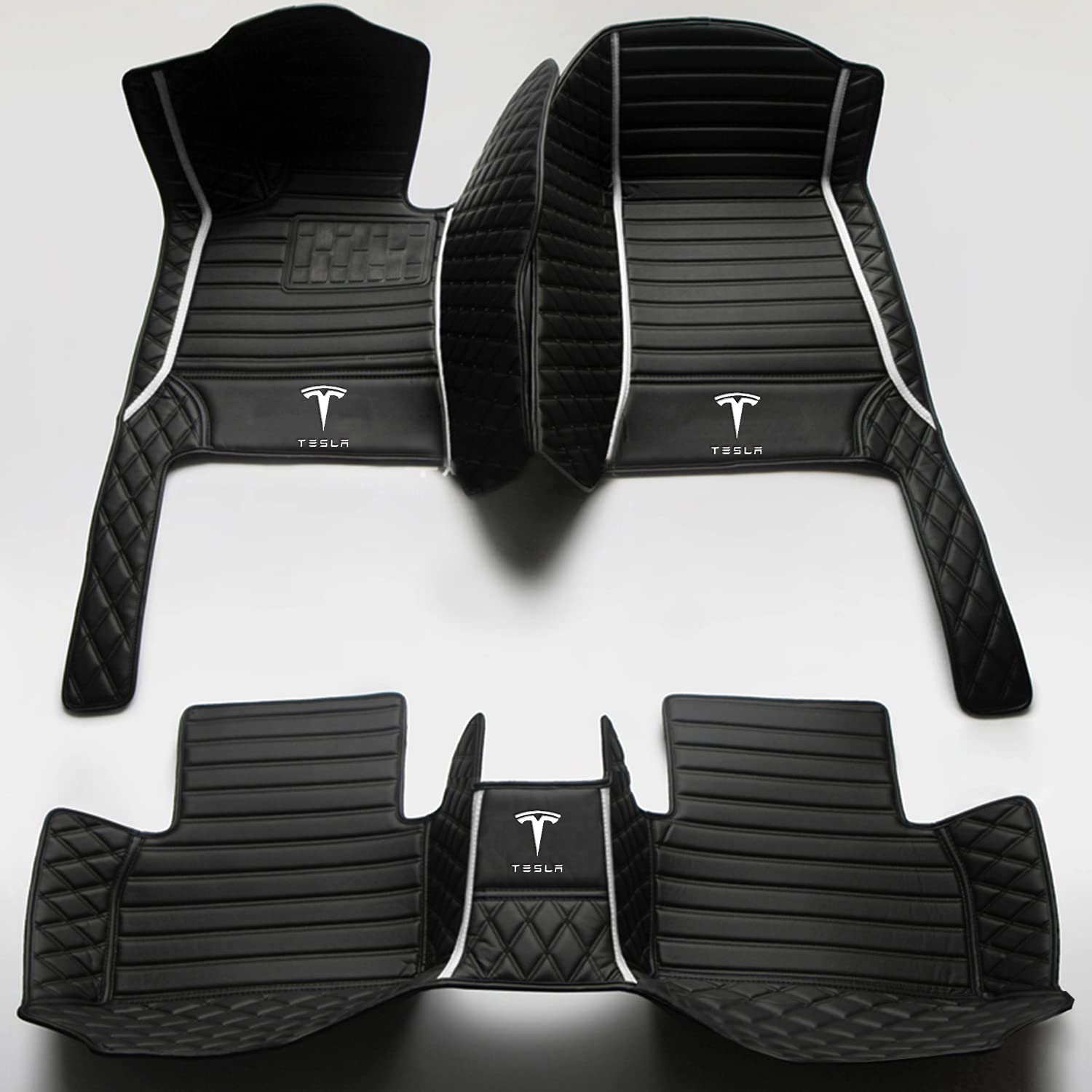 Premium All-Weather Floor Mats for Tesla Model S/X/3/Y (2014-2021) - Waterproof Full Coverage Custom Car Mats with Leather Finish | Perfect for Daily Commute, Road Trips & Extreme Weather Protection