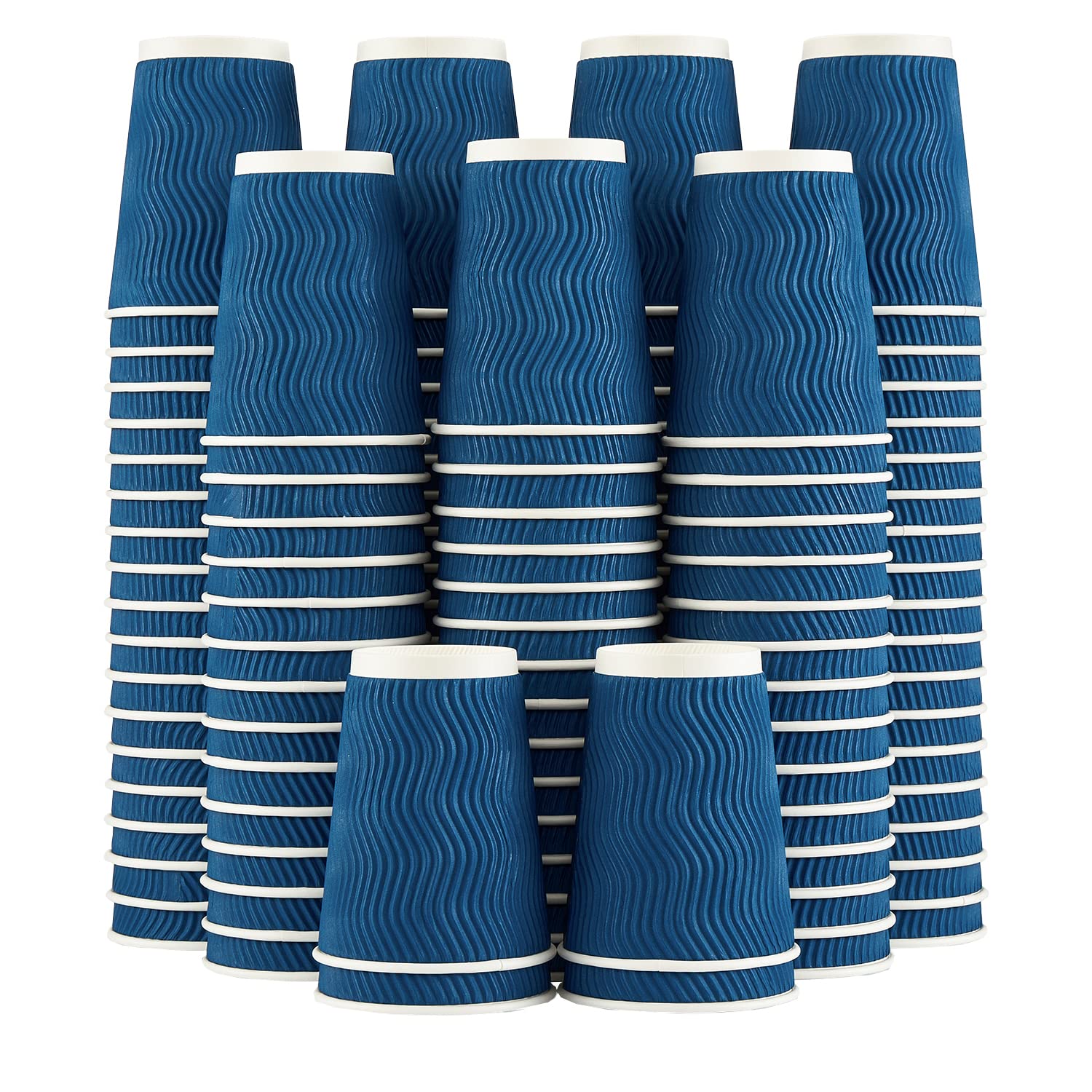 Lamosi 12 oz Disposable Paper Coffee Cups - 120 Pack, Insulated Corrugated Kraft Ripple Wall Cups for Hot & Cold Beverages (Navy) | Perfect for Coffee Shops, Offices, Parties & Events