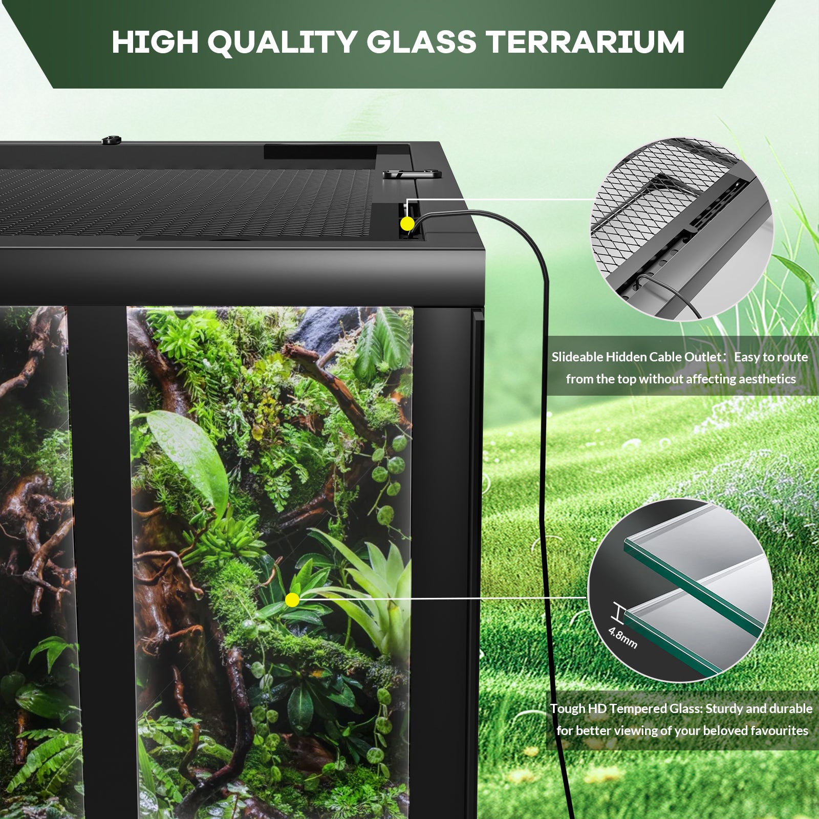 GARVEE 34 Gallon Reptile Glass Terrarium with Double Hinge Door & Anti-Escape Design - Top & Side Screen Ventilation for Lizards, Snakes & Geckos - Perfect for Reptile Habitat & Home Decor