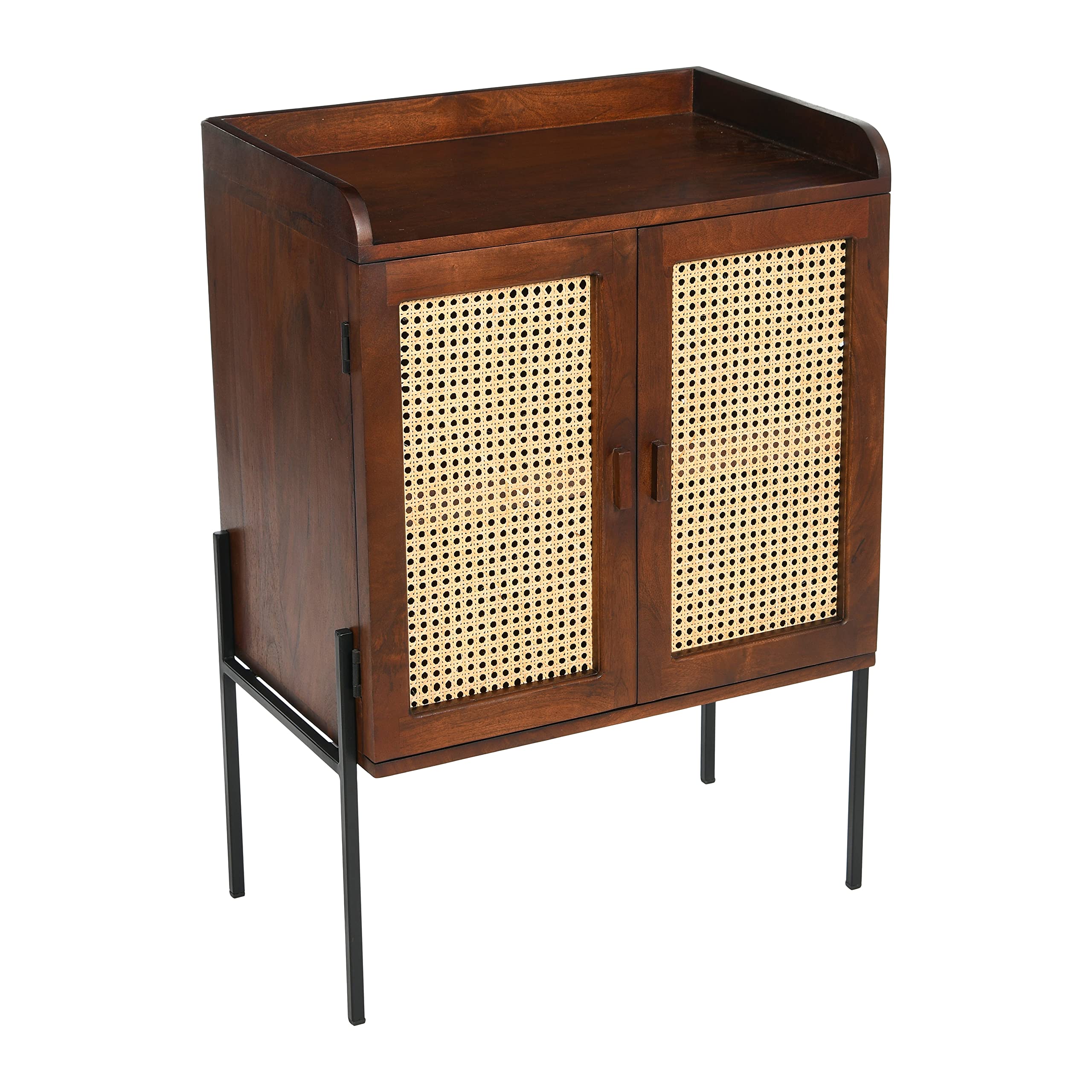 Creative Co-Op Modern Walnut Wood & Metal Bar Cabinet with Cane Panels - Perfect for Home Bar, Dining Room & Living Room Storage