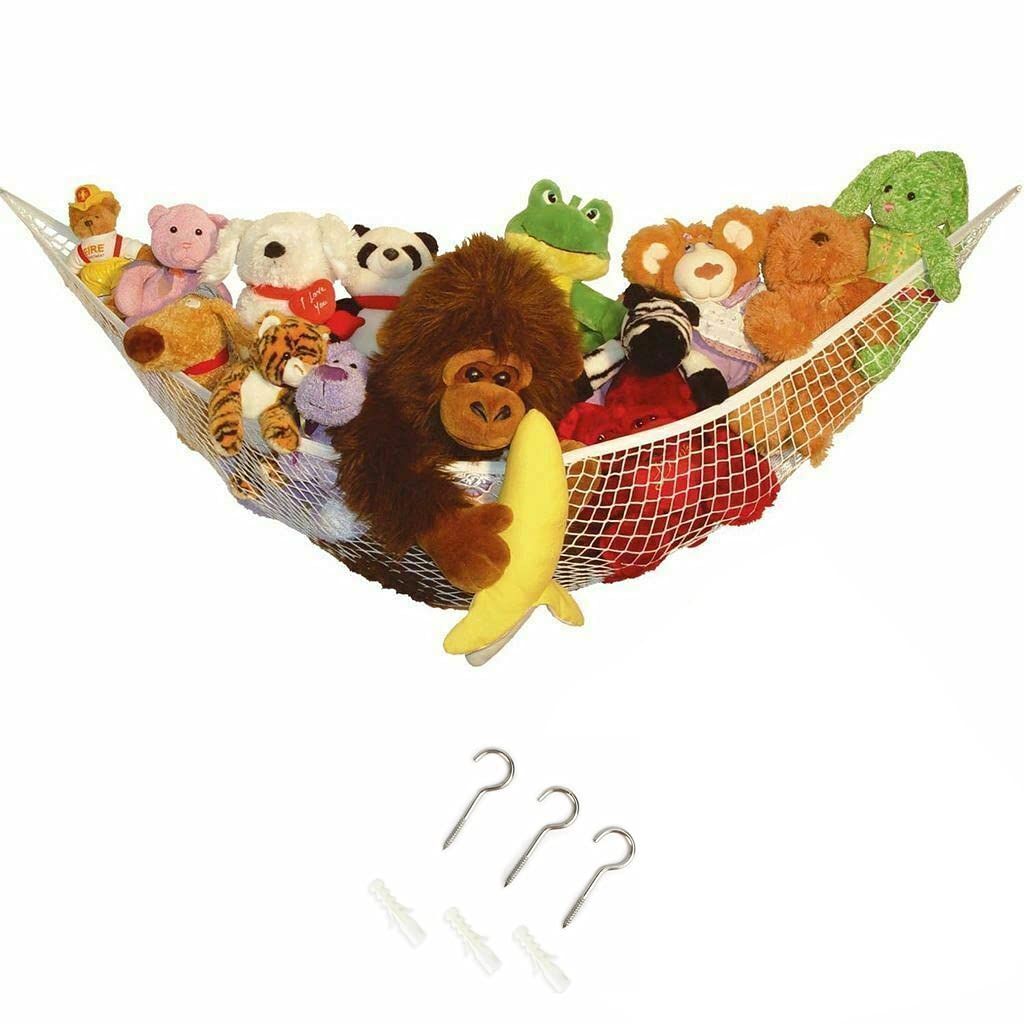 ShopHut Large Mesh Teddy Hammock with Hooks - Soft Wall Sling Toy Storage Organizer for Stuffed Animals | Keep Baby & Child's Bedroom Nursery Tidy | Perfect for Kids' Room Organization & Plush Toy Display