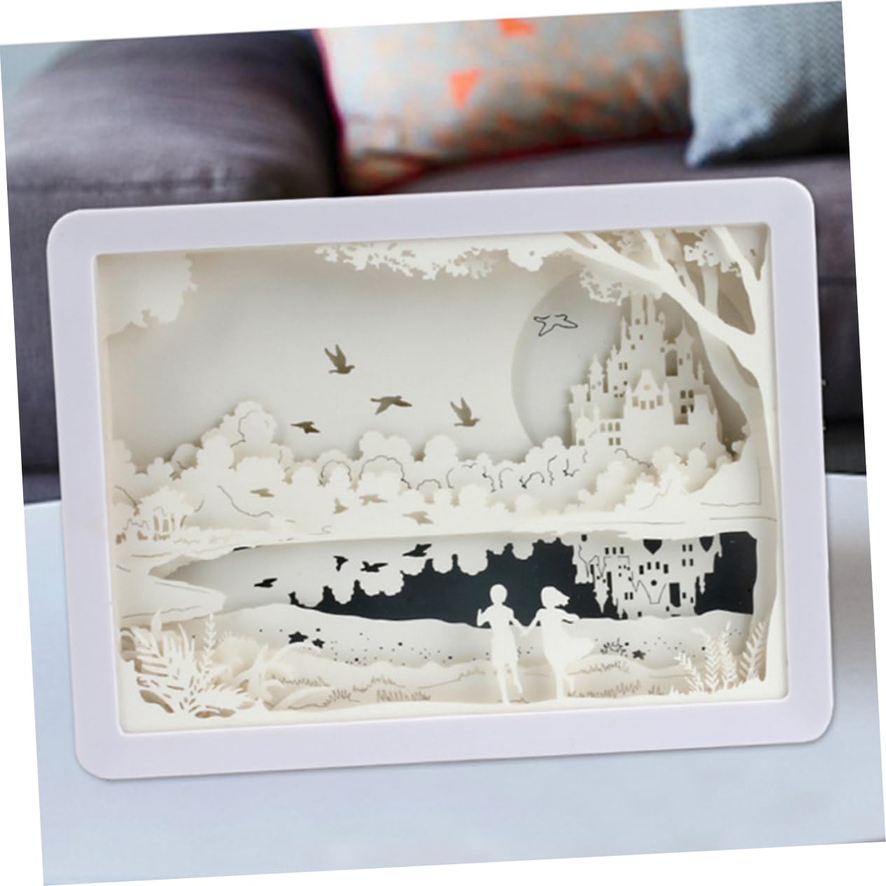 Angoily White 3D LED Night Light - Paper-Cutting Design Night Lamp with 3D Ornaments | Perfect for Bedroom, Nursery, Kids Room & Home Decor