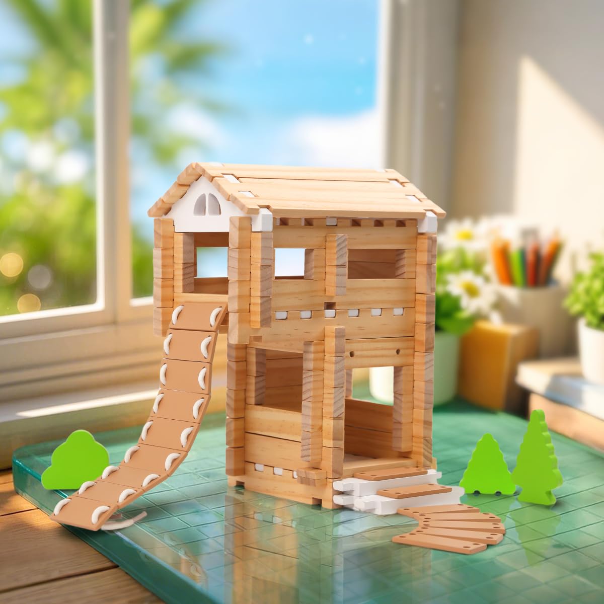 96-Piece Wooden Building Blocks Set with Storage Bag - FSC Certified Educational Toys for Kids Ages 4-8 | Creative Construction Game for Preschool Learning & STEM Development | Perfect for Classroom, Birthday Gifts & Family Playtime