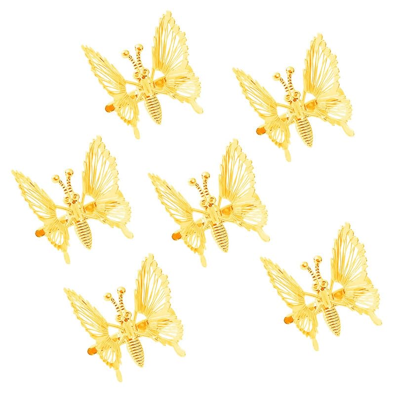 Staila 6 PCS 3D Gold Metal Butterfly Hair Clips - Moving Hair Barrettes for Women & Girls (Golden & Silver) | Cute Hair Accessories for Parties, Weddings & Everyday Style