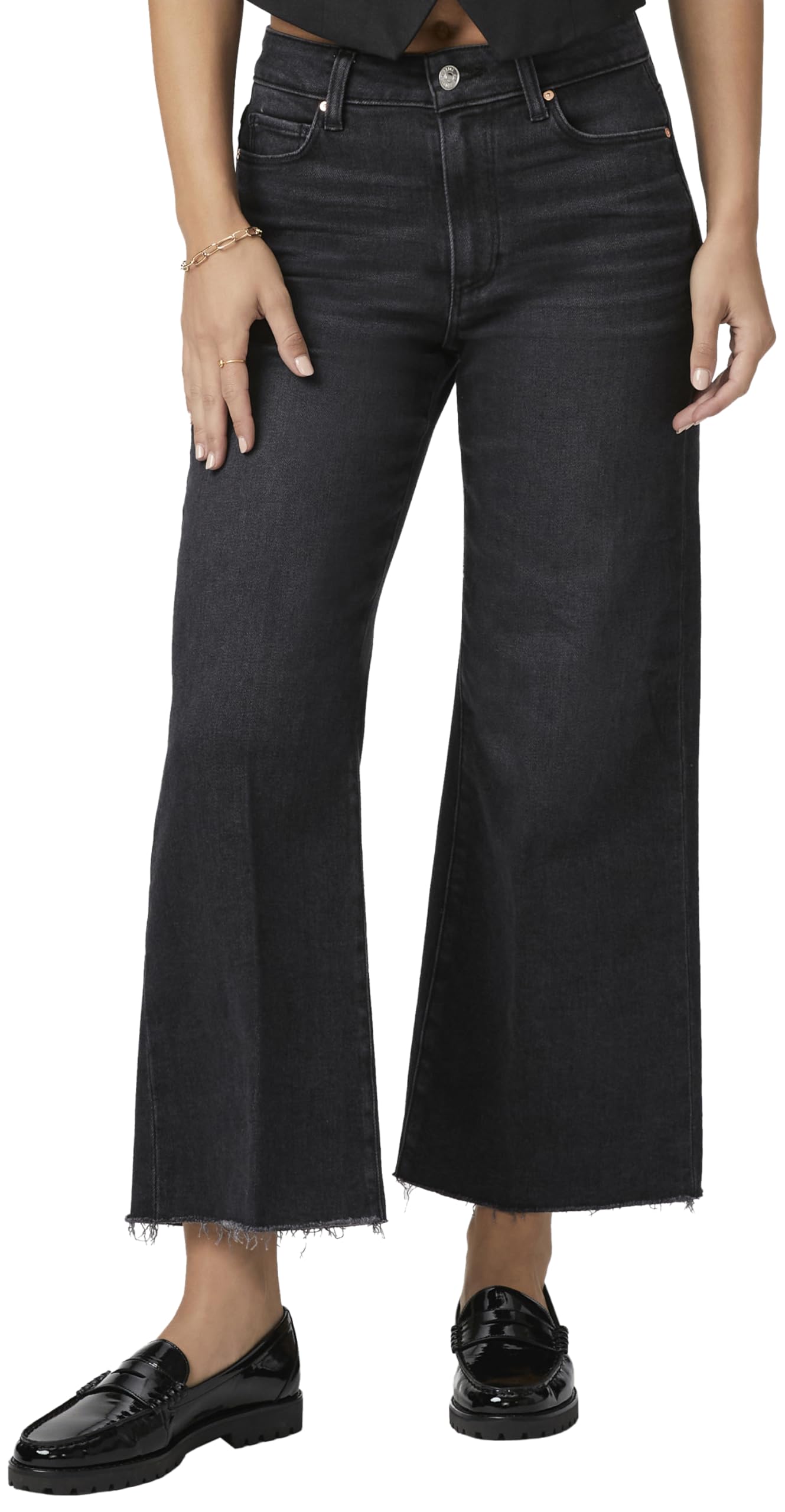 PAIGE Women's Anessa Raw Hem Jeans - High Waist Distressed Denim Pants for Casual Outfits & Street Style