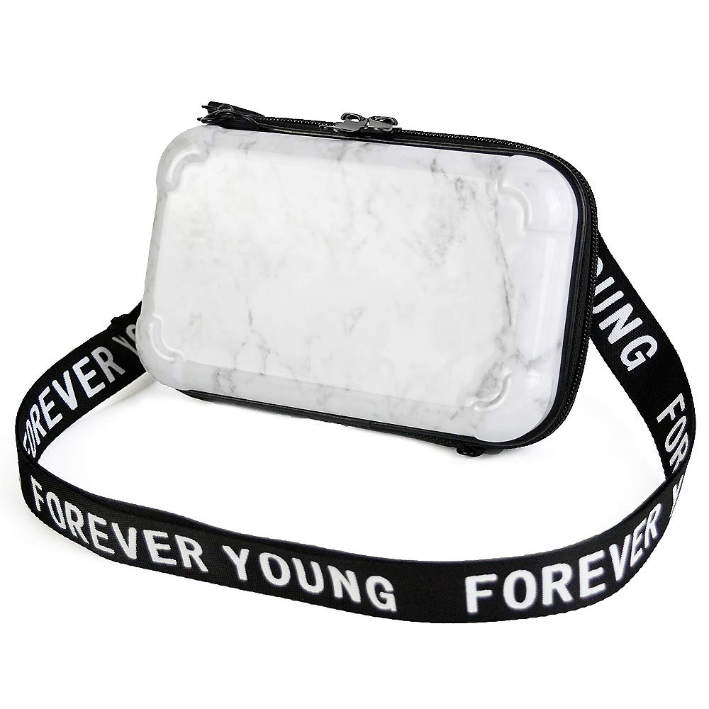 Stylish Mini Crossbody Handbag for Women - Portable Hard Case Wristlet with Storage, Travel Makeup Cosmetic Organizer (White Marble) | Perfect for Everyday Use, Parties & Travel Accessories
