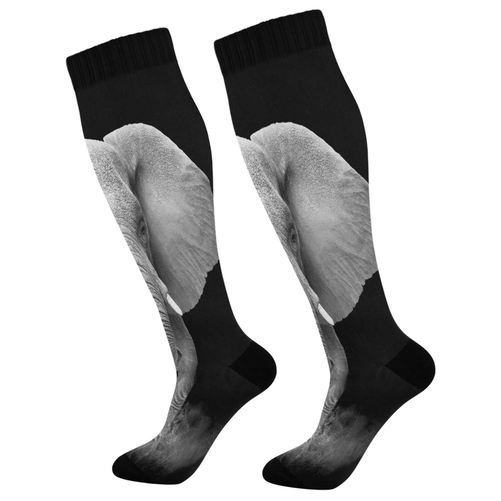 Elephant Print Compression Socks for Women & Men - Knee High Support Socks for Circulation, Travel & Work - Fun Novelty Socks for Nurses, Athletes & Office Workers