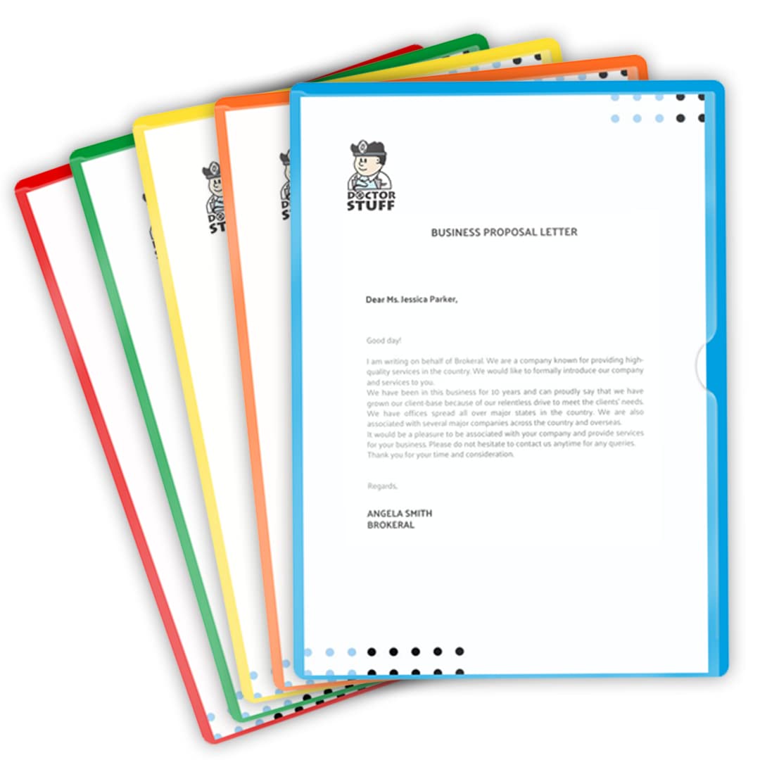50-Pack L-Type Vinyl Plastic File Folders Letter Size - 5 Assorted Colors with Clear Front Pockets | Document Organizer for Home, School, Office & Medical Use | Perfect for Filing, Projects, Records & Paperwork Management