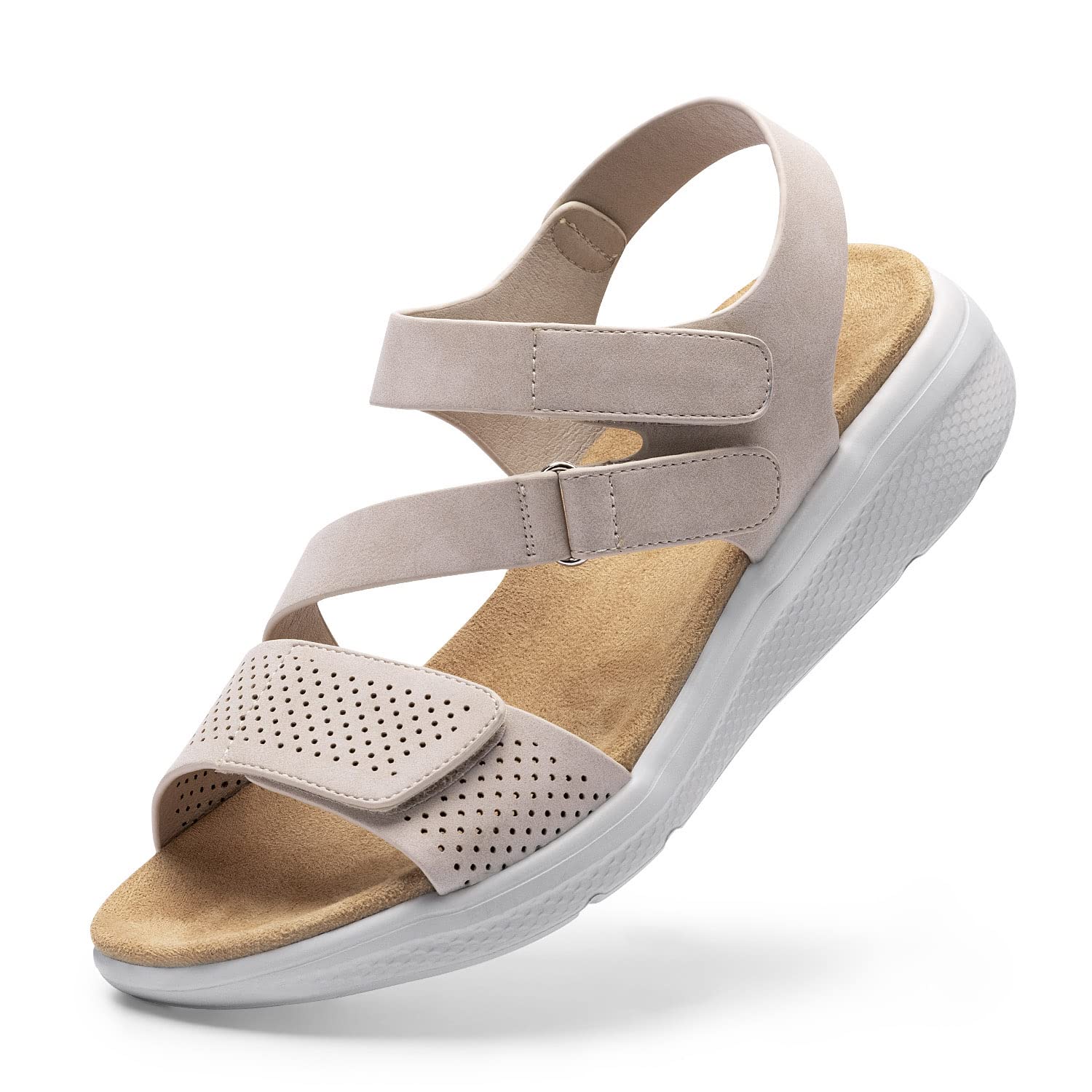 FitVille Women's Comfortable Casual Wedge Sandals with Adjustable Velcro Straps & Arch Support for Flat Feet - Perfect for Walking, Travel & Everyday Wear