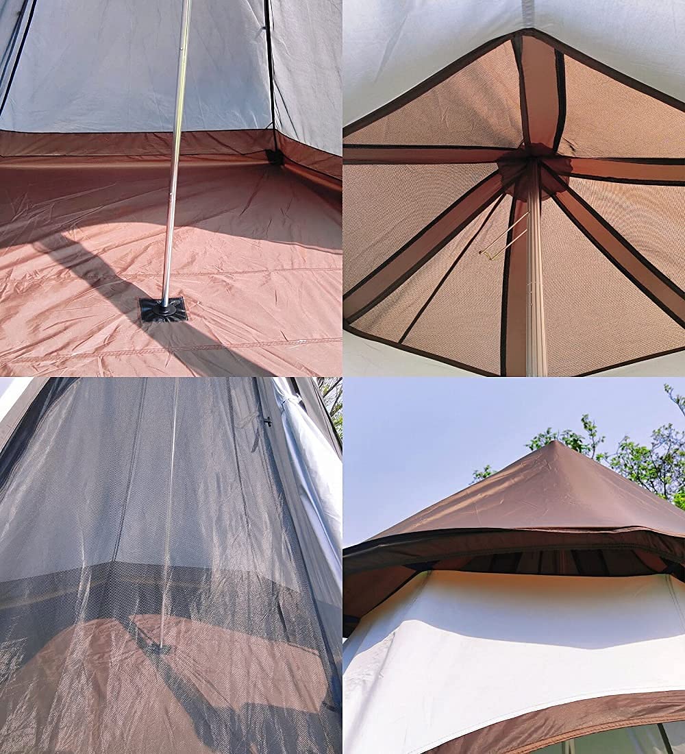 12'x10'x8' Large Family Camping Tent - 3-4 Person Waterproof Lightweight Double Layer Teepee Pyramid Tent for Outdoor Adventures, Backpacking & Glamping