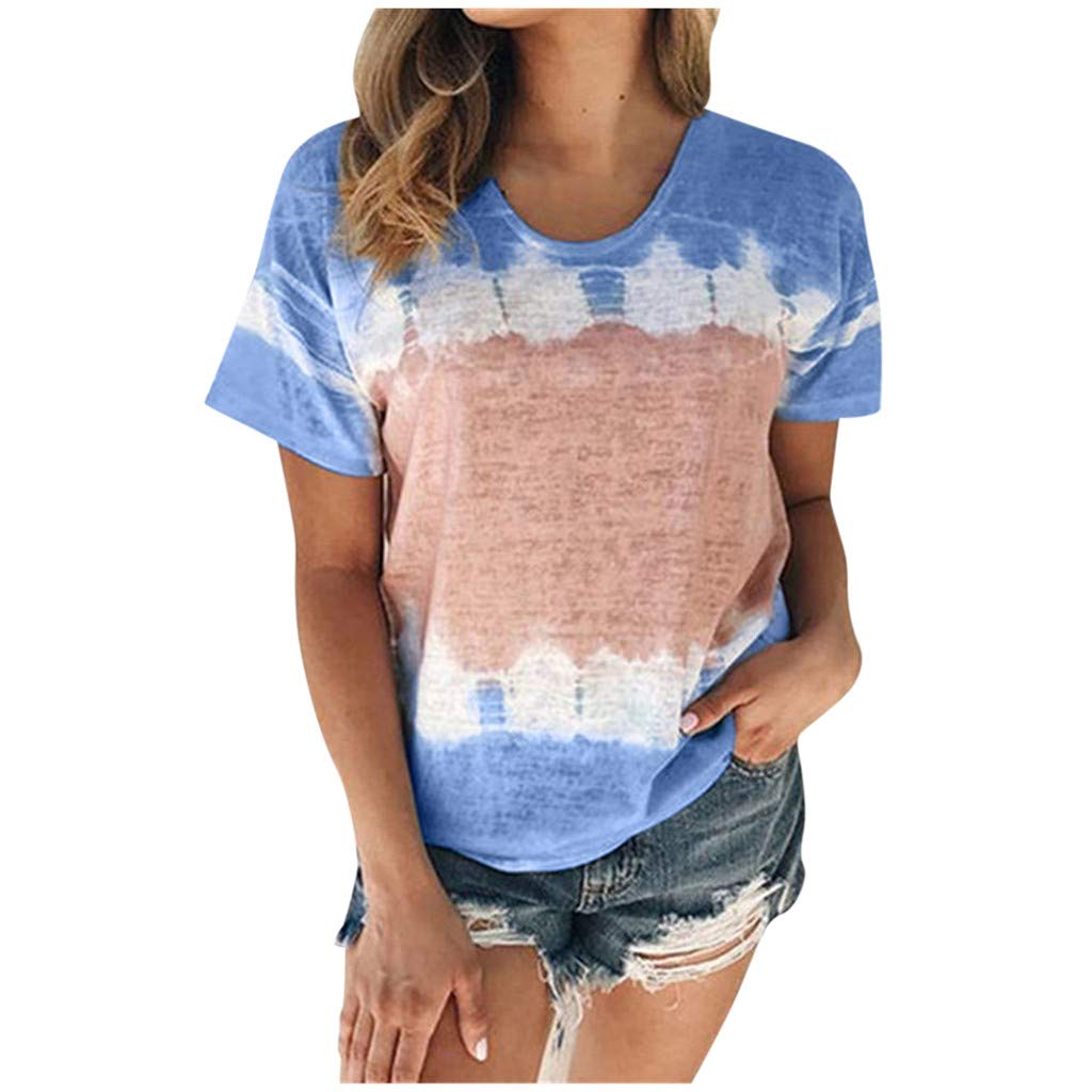 Women's Summer O-Neck Gradient Print Sexy T-Shirt - Casual Short Sleeve Blouse for Women | Perfect for Beach Outings, Date Nights & Summer Vacations