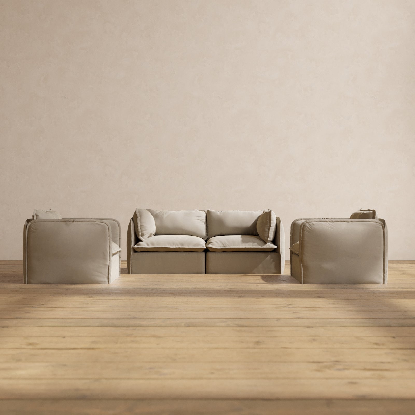 Modular Performance 2 Seater Sofa with Armchair Set in Dune Color | Modern L-Shaped Sectional Couch for Living Room, Lounge & Small Spaces | Soft Fabric & Ergonomic Design for Ultimate Comfort