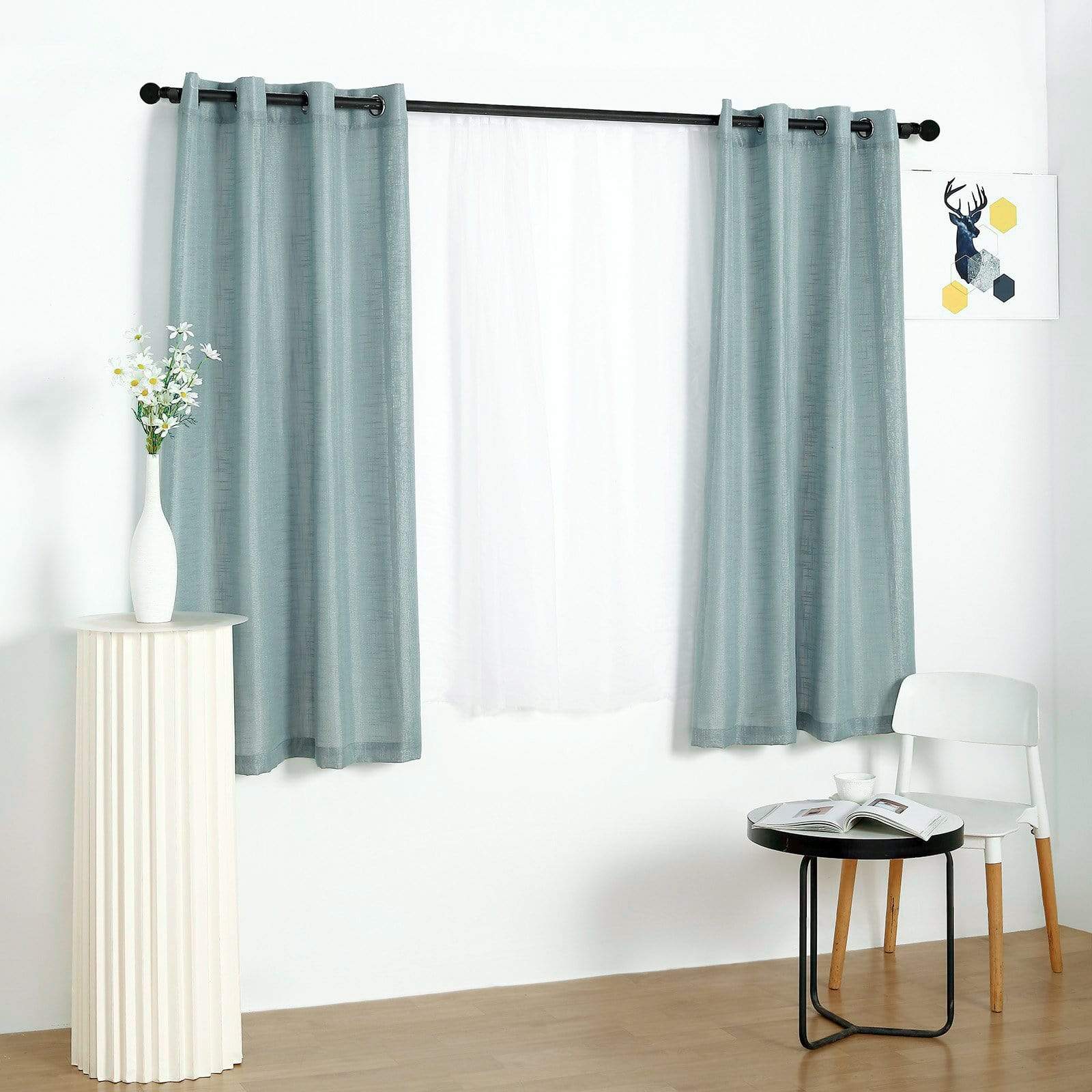 2 Pack 52x64 Inch Faux Linen Curtain Panels with Chrome Grommets - Light Filtering Window Drapes for Living Room & Bedroom
