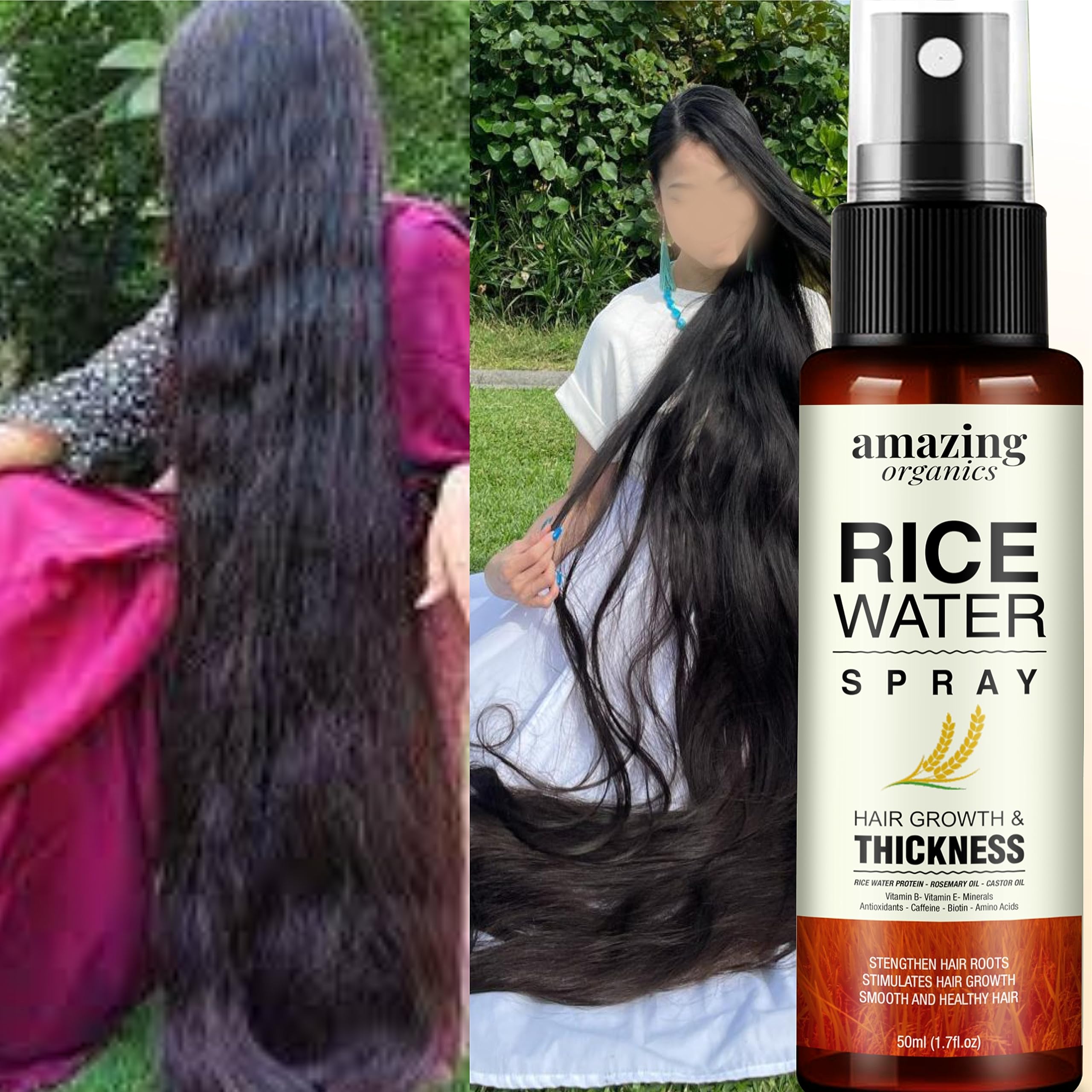 Rice Water Hair Growth Spray with Rosemary & Castor Oil - Natural Hair Loss Treatment for Women & Men - Promotes Thicker, Stronger Hair for Daily Care & Styling