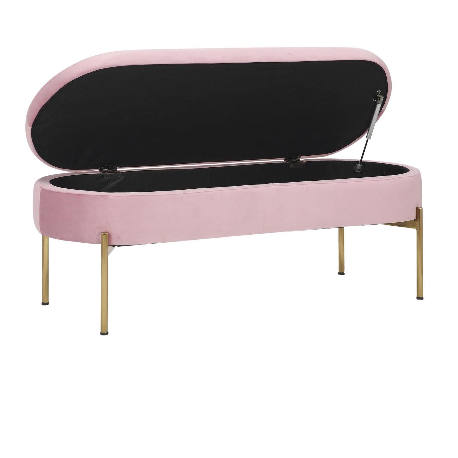 LumiSource Chloe Velvet Upholstered Storage Bench - Blush Pink Entryway & Bedroom Bench with Hidden Storage | Perfect for Small Space Organization, Shoe Storage & Seating Solution