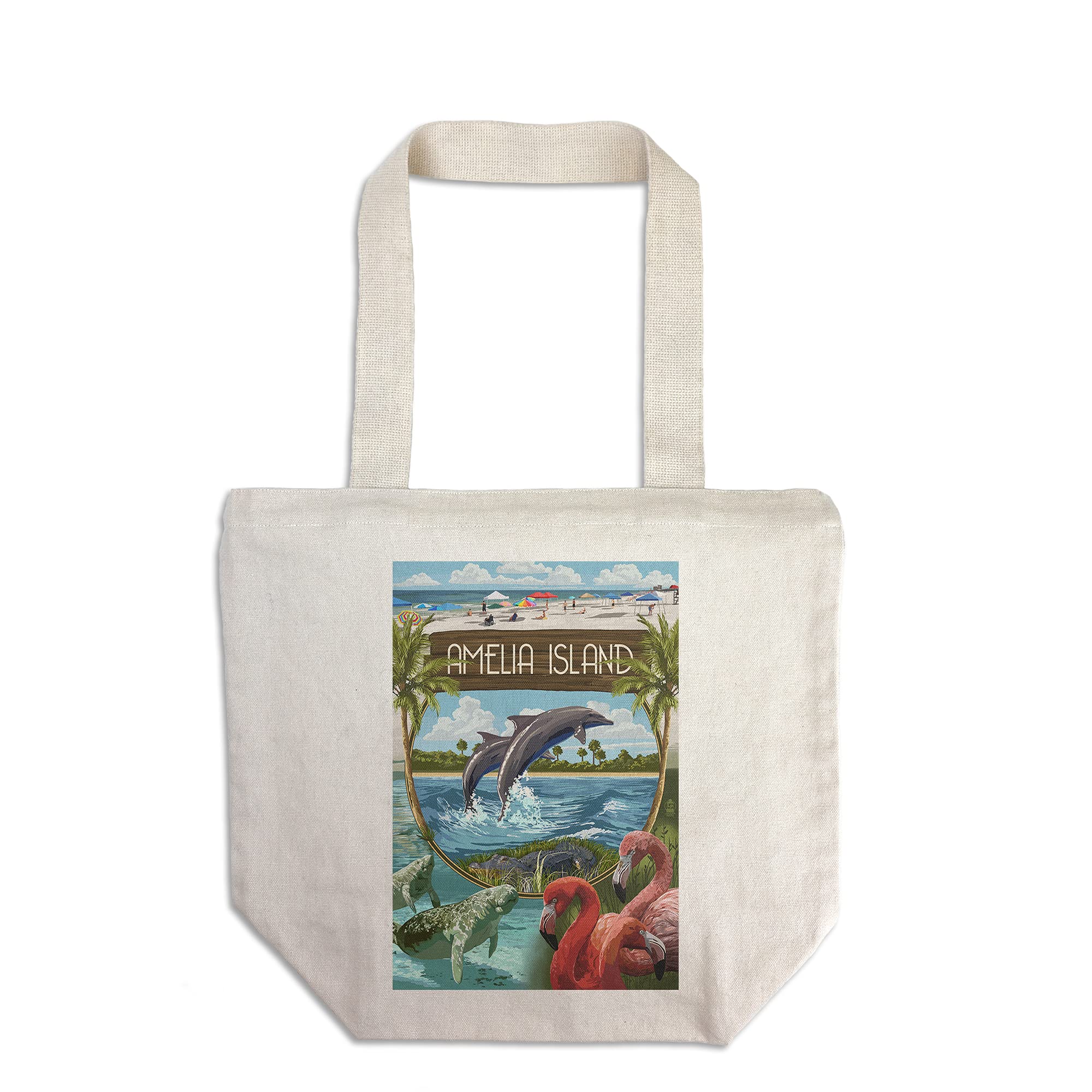 Amelia Island Florida Montage Tote Bag - 100% Cotton Canvas Reusable Shopping Bag for Beach, Groceries & Daily Use