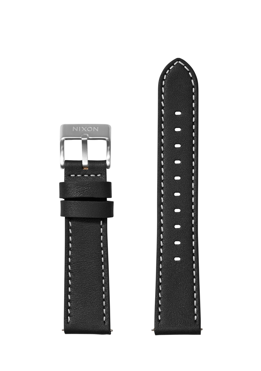 20mm Stitched Genuine Leather Watch Band - Black Replacement Strap for Smartwatches & Traditional Watches - Perfect for Business, Casual & Formal Occasions