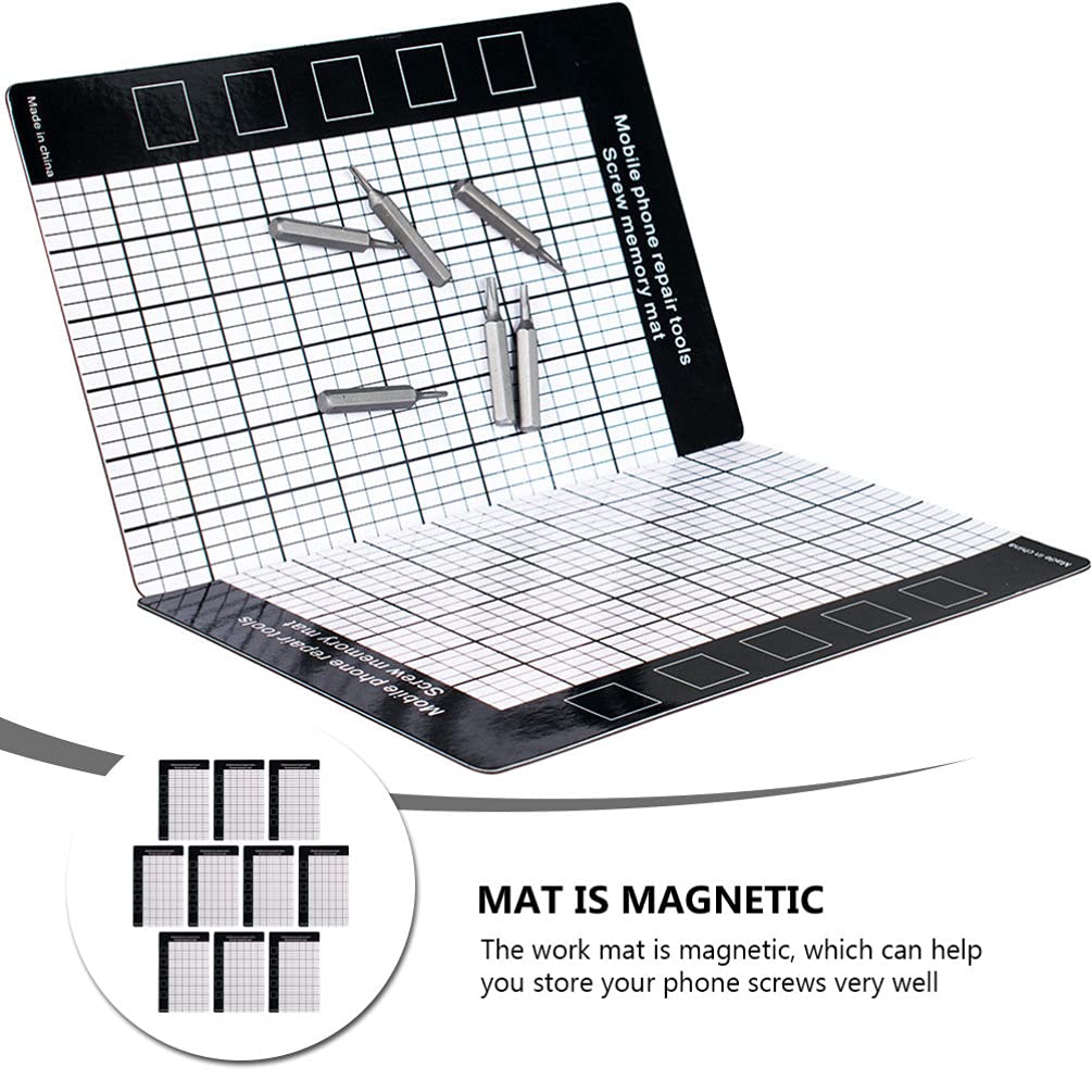 10Pcs Magnetic Phone Repair Mat - Large Anti-Slip Screw Organizer Mat for iPhone, Samsung & Electronics Repair | Prevents Small Screws from Getting Lost | Perfect for Phone Repair Shops & DIY Technicians (Black)