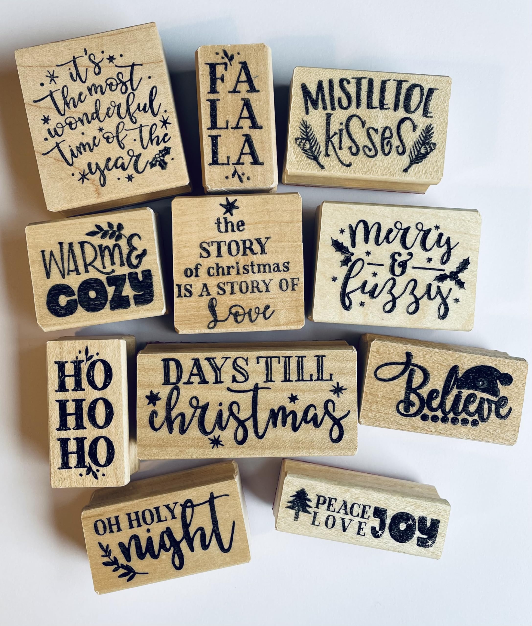 Christmas Rubber Stamp Set - Holiday DIY Craft Stamps for Scrapbooking, Card Making & Gift Wrapping | Most Wonderful Time of Year Rubber Stamps for Festive Projects