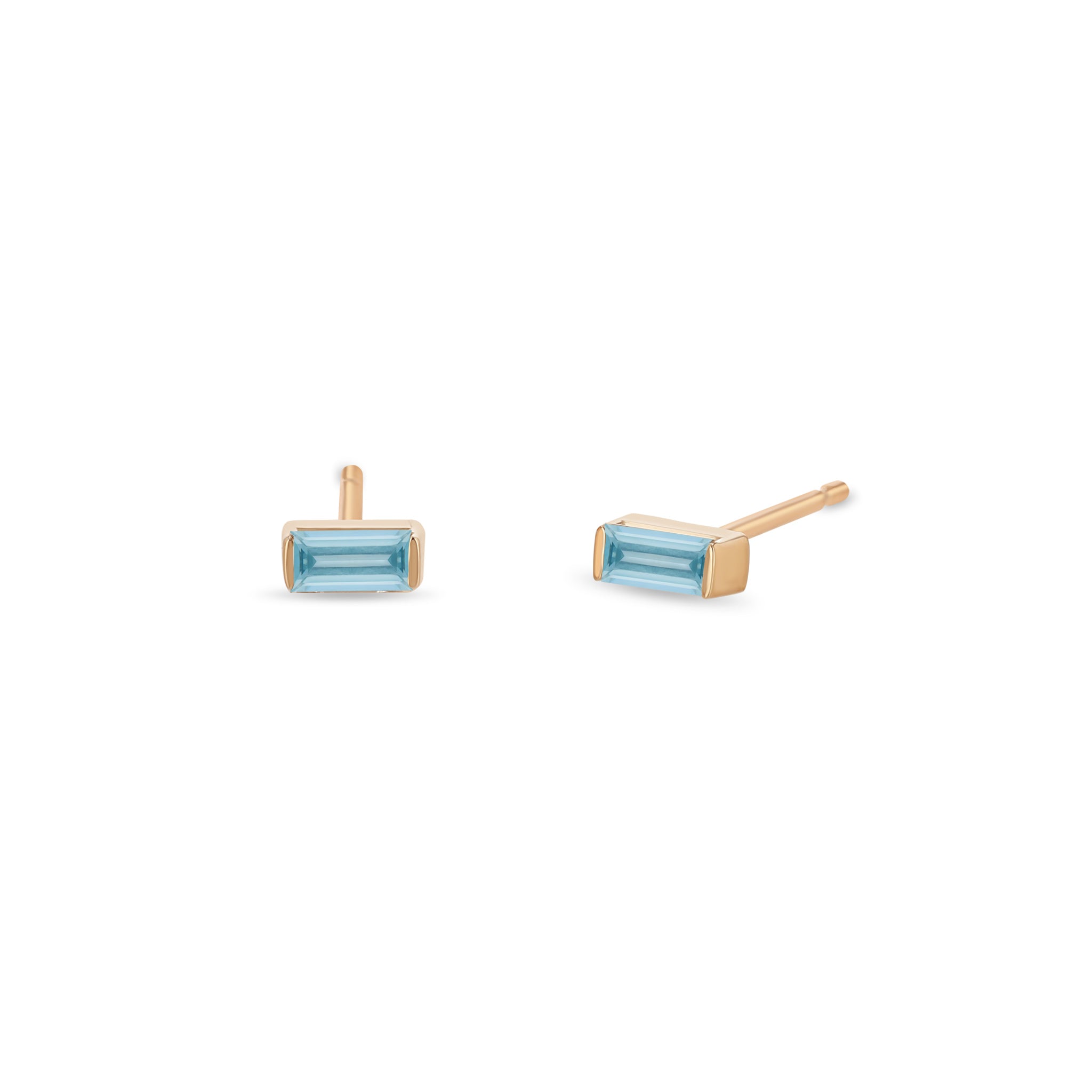 14K Gold Aquamarine Baguette Stud Earrings - March Birthstone Jewelry for Women - Perfect Gift for Birthday, Anniversary & Everyday Wear
