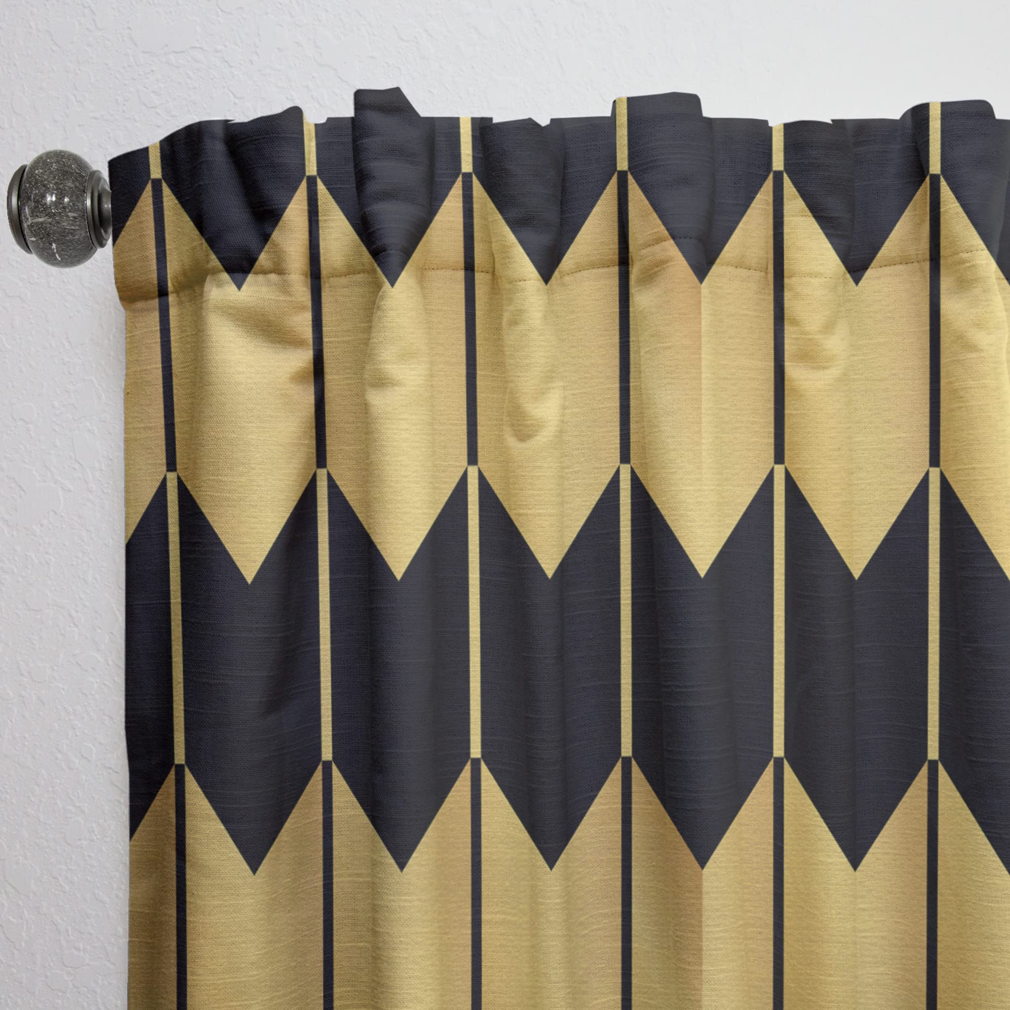 Golden Luxury Metallic Geometric Print Thermal Insulated Curtains - Single Panel 52x120 Inches - Elegant Drapes for Bedroom & Living Room - Perfect for Home Decor & Blackout Needs
