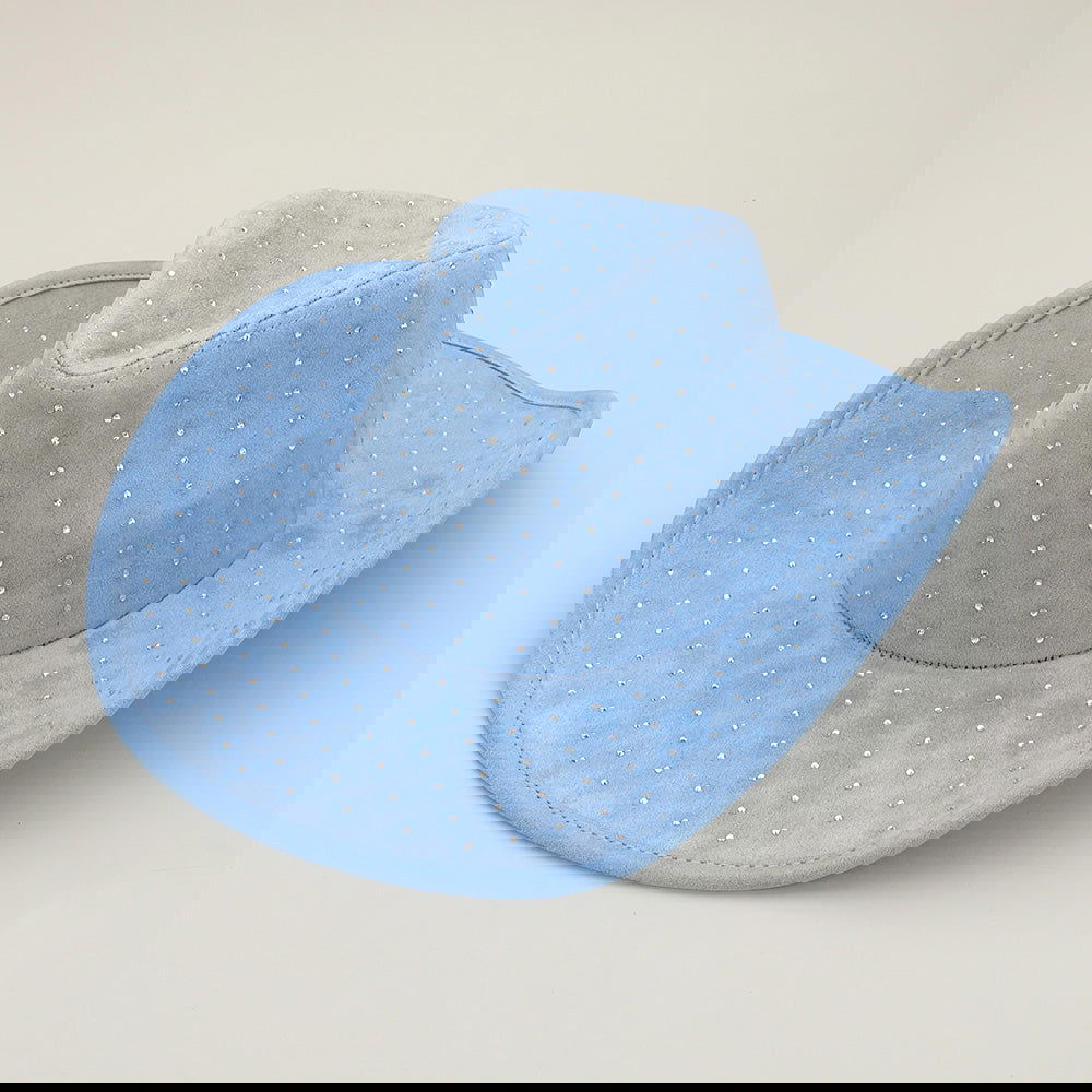 Rhinestone Embellished Blue Faux Suede Western Cowboy Hat for Women - Stylish Cowgirl Hat for Country Music Festivals, Rodeos & Western Fashion Outfits