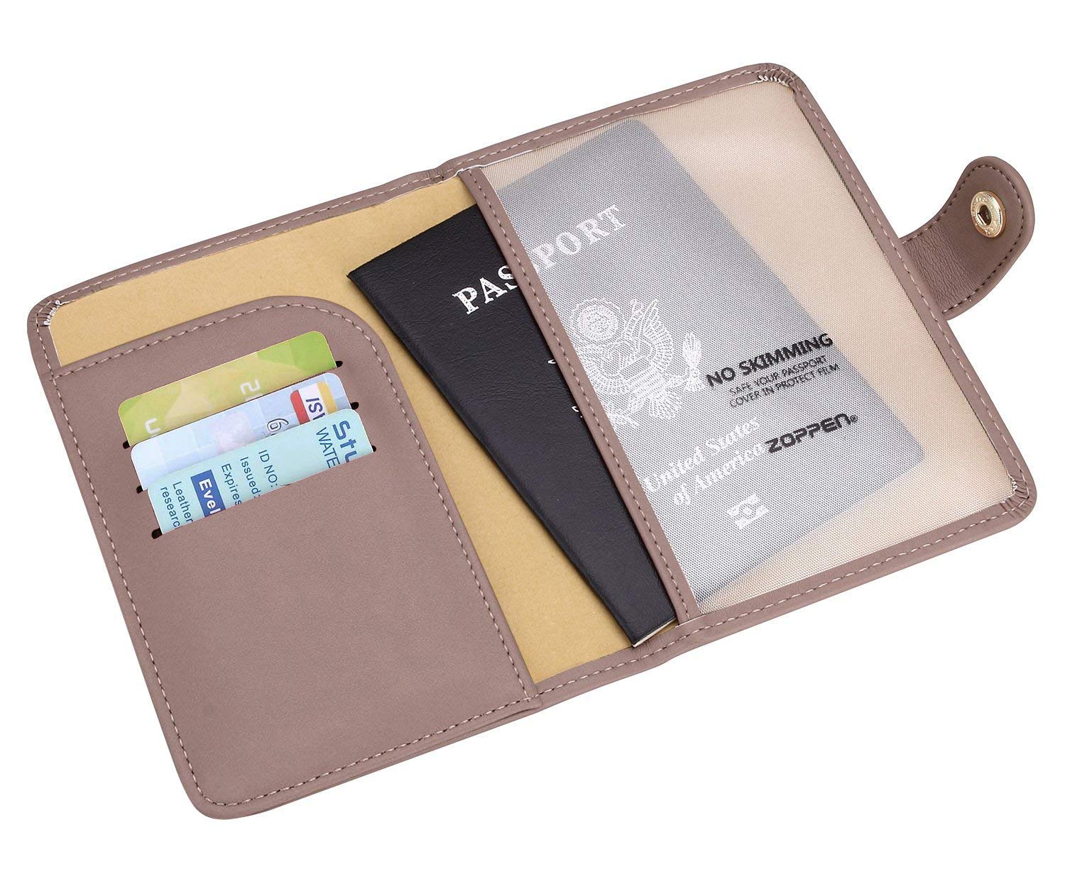 ZOPPEN RFID Blocking Passport Holder for Women - Travel Wallet Cover with Document Organizer, Dusty Pink - Perfect for Airports, Vacations & Business Trips