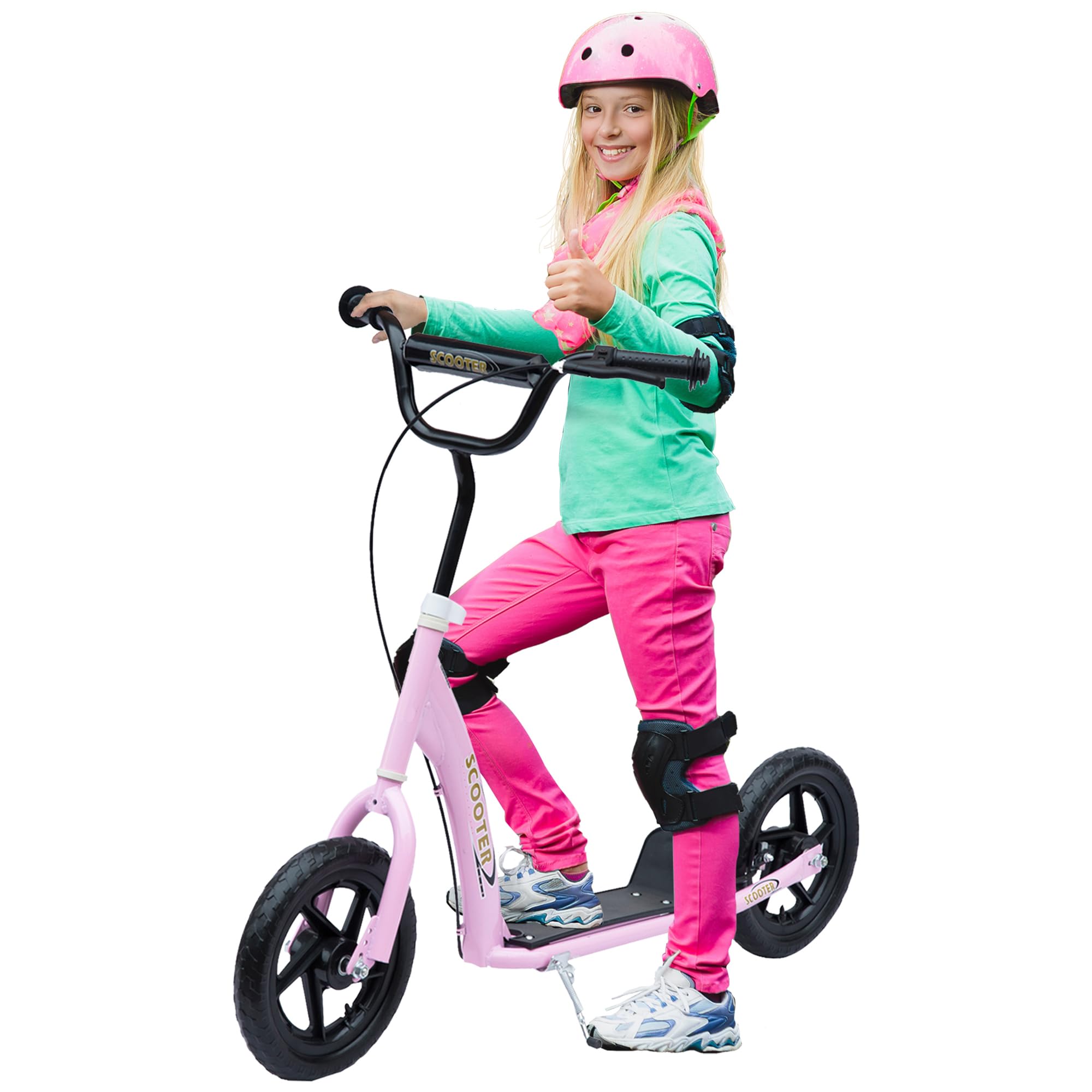HOMCOM Kids Scooter for Ages 5-12 Years - 12 Inch Big Wheels, Adjustable Handlebar & Rear Brake, Max Load 50kg (120x52x80-88cm) - Pink - Perfect for Outdoor Play, Park Rides & Commuting to School