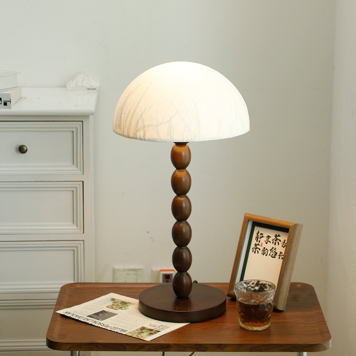 Satori Paper Shade Table Lamp - Modern Japanese Style Lighting for Bedroom, Living Room & Office - Soft Ambient Light for Relaxation & Reading