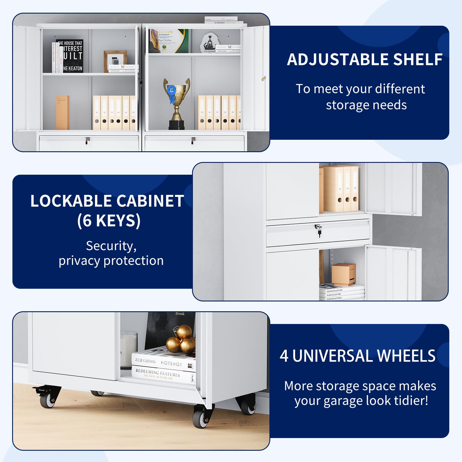 Yizosh Heavy Duty Metal Garage Storage Cabinet with Locking Doors & Adjustable Shelves - 73