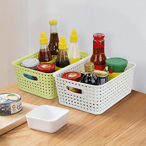 6 Pack Plastic Weave Storage Baskets - Foldable Organizer Bins for Home, Office, Closet & Bathroom Organization | Space-Saving Storage Solution