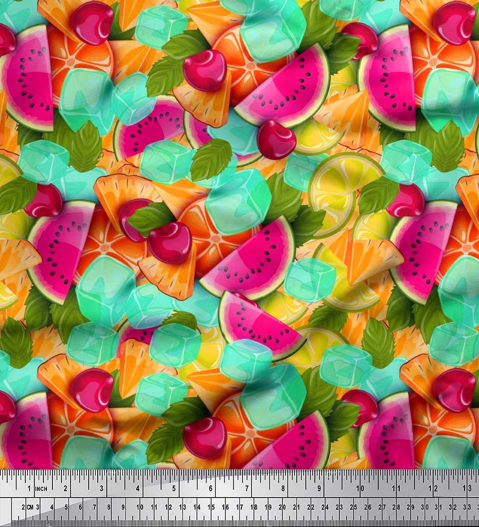 Soimoi 100% Cotton Canvas Fabric by The Yard - 42 Inch Wide - Pink Lemon Slice, Cherry & Watermelon Fruit Pattern Material for DIY Crafts, Quilting, Home Decor and Sewing Projects