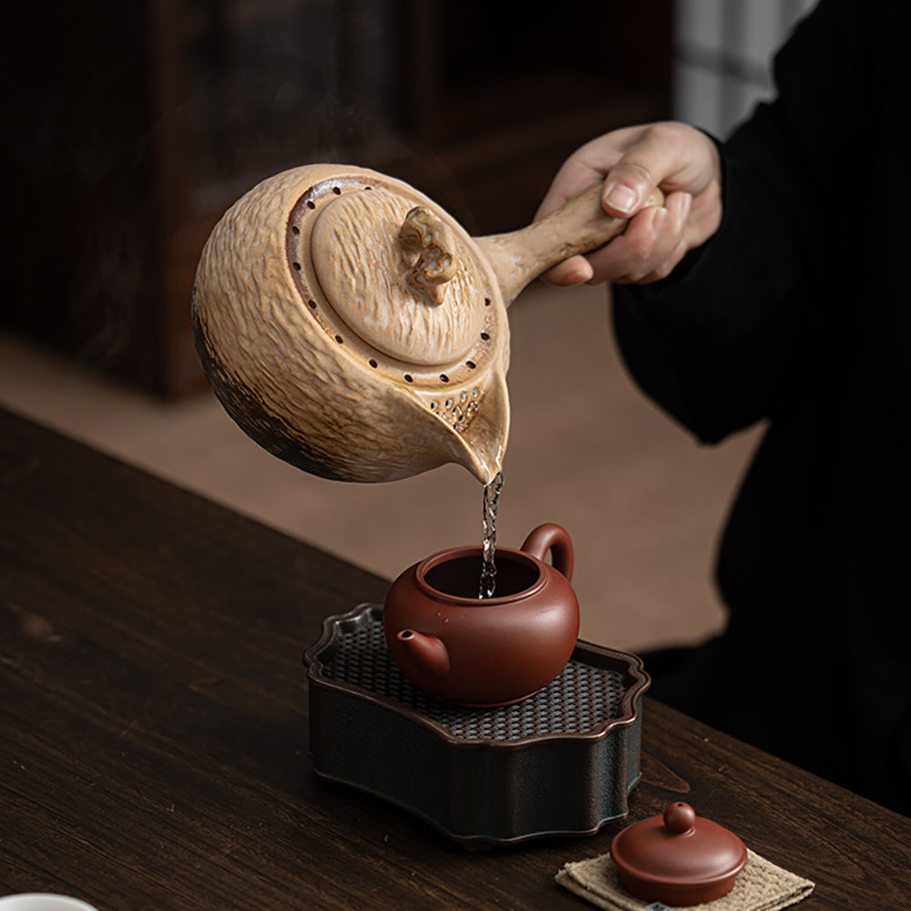 Premium Coarse Clay Heated Tea Set - Handmade Ceramic Teapot with Warmer for Gongfu Tea Ceremony | Perfect for Home, Office & Gift Giving