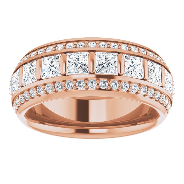 2.73 Carat Princess & Round Triple Row Diamond Eternity Band for Women - Elegant Wedding Ring, Anniversary Gift, Bridal Jewelry for Special Occasions