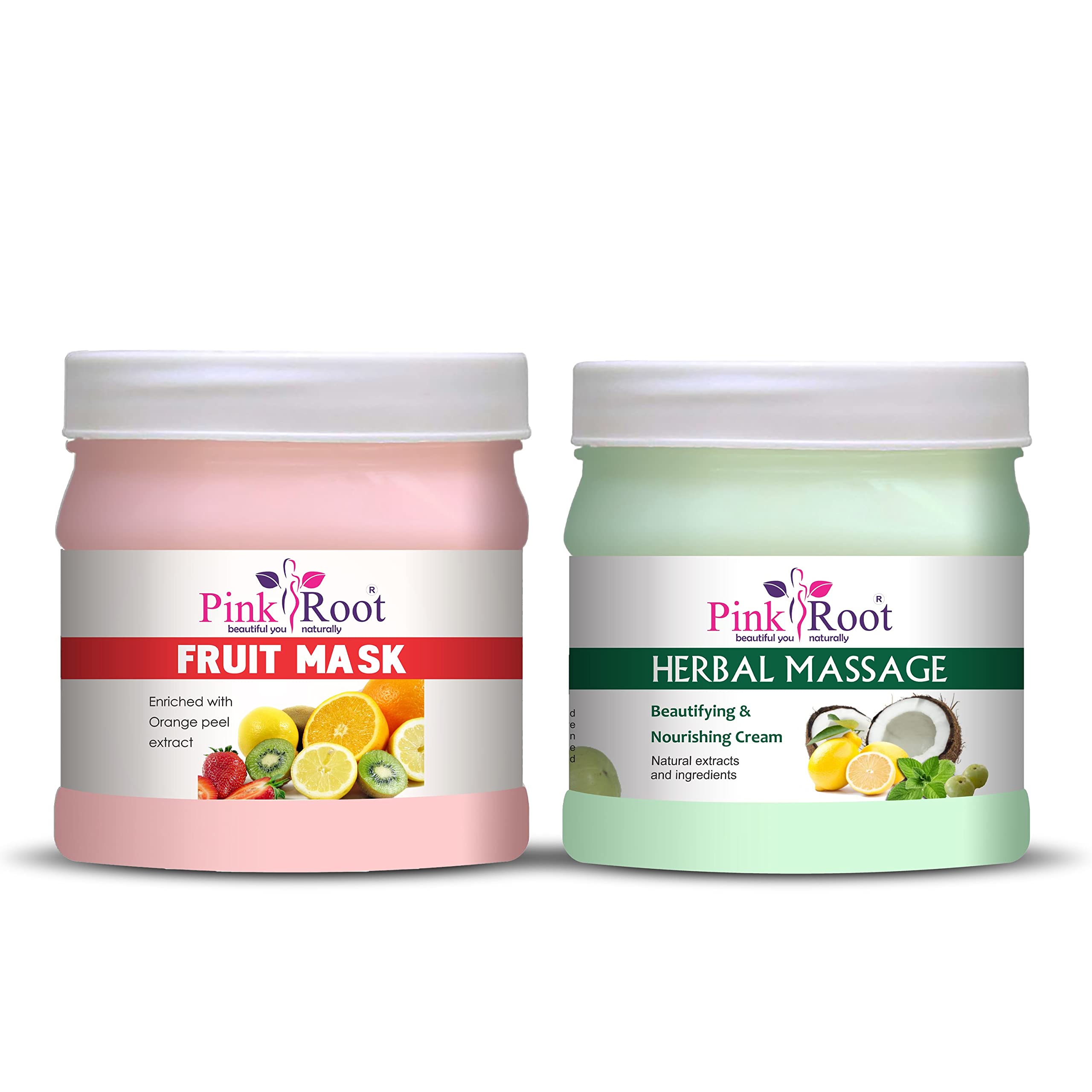 Organic Pink Root Fruit Mask 500g with Herbal Massage Cream 500g - Natural Skincare Set for Glowing Face & Body - Perfect for Spa Day, Home Relaxation & Self-Care Routine