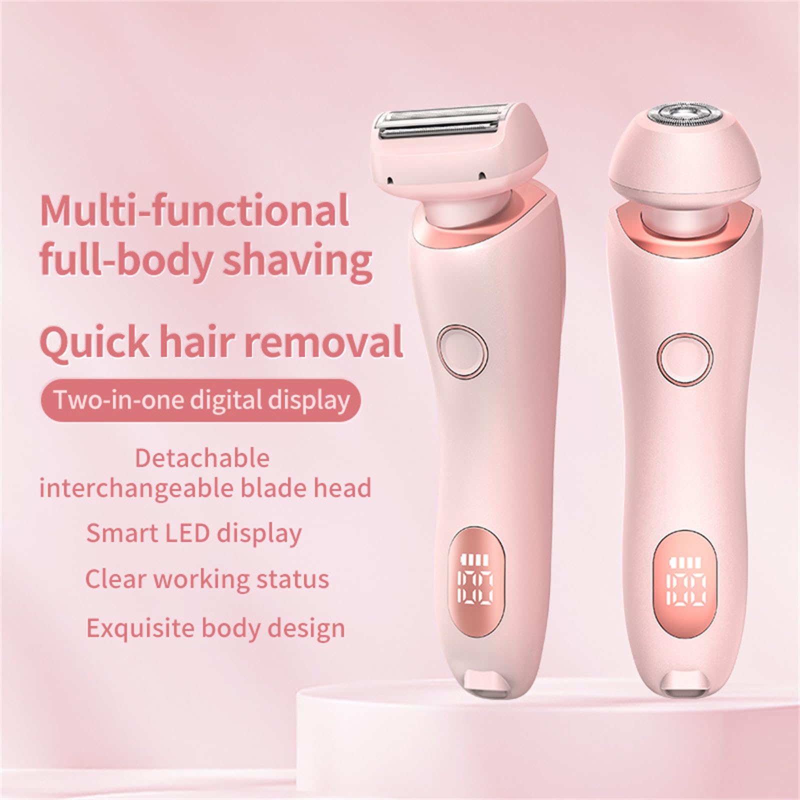 Vantique 2-in-1 Electric Shaver for Women - Dual Head Ladies Shaver & Bikini Trimmer, Wet/Dry Hair Removal Razor - Perfect for Travel, Gym & Smooth Skin at Home
