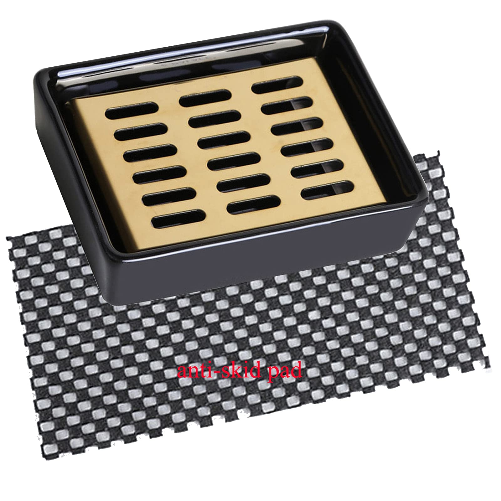RAIKEDR Ceramic Soap Dish with Stainless Steel Holder - Bathroom Soap Saver with Drain Holes, Prevents Mushy Soap, Easy to Clean (Black, 4.7
