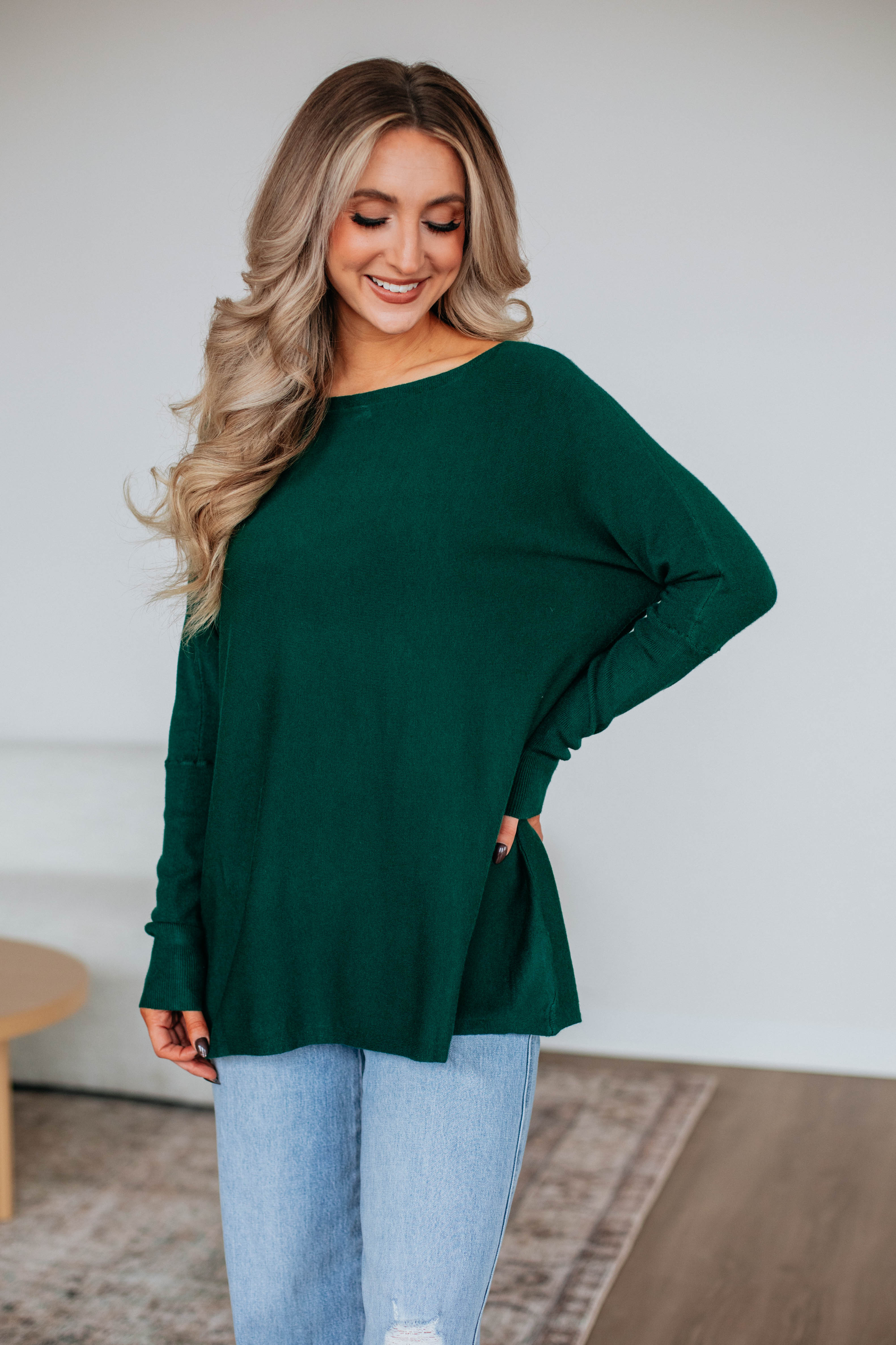 Edella Women's Chunky Knit Sweater - Soft Hunter Green Pullover for Fall & Winter | Cozy Casual Wear, Office Outfit, Weekend Relaxation