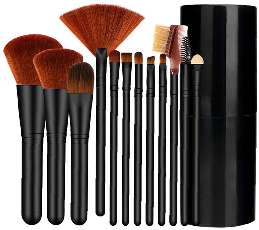 SH.HUDA Professional 12-Piece Synthetic Makeup Brush Set for Women & Girls - Soft Vegan Hair Brushes for Foundation, Blending, Contouring & Eyeshadow - Perfect for Everyday Makeup & Professional Use (Black)