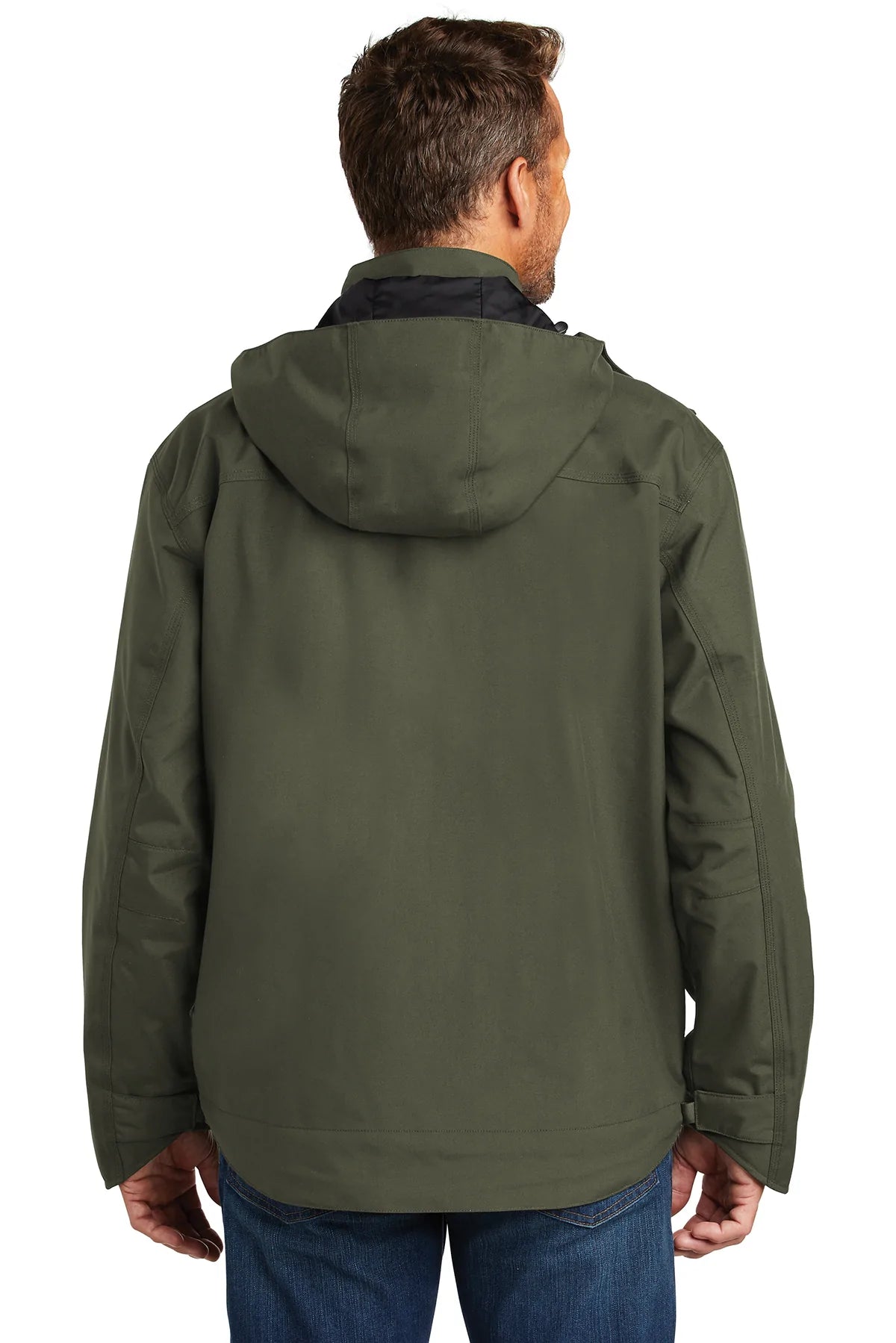 Carhartt Shoreline Brandet Jacket for Men - Water-Resistant Olive Work Jacket with Hood - Durable Outdoor Coat for Hiking, Camping & Construction Work