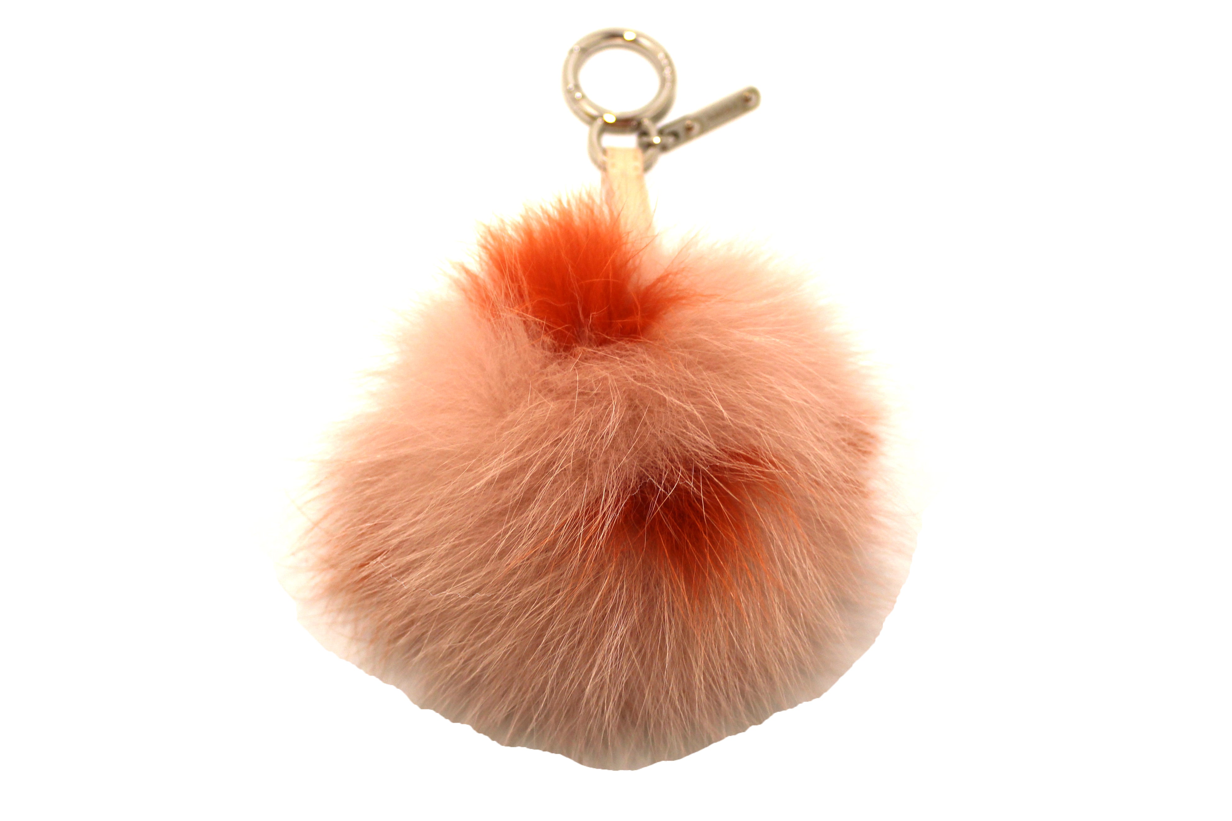 Authentic Fendi Light Pink & Orange Fur Pom Pom Bag Charm - Luxury Handbag Accessory for Women, Perfect for Purse Keychain & Gift Giving (Birthday, Valentine's Day, Christmas)