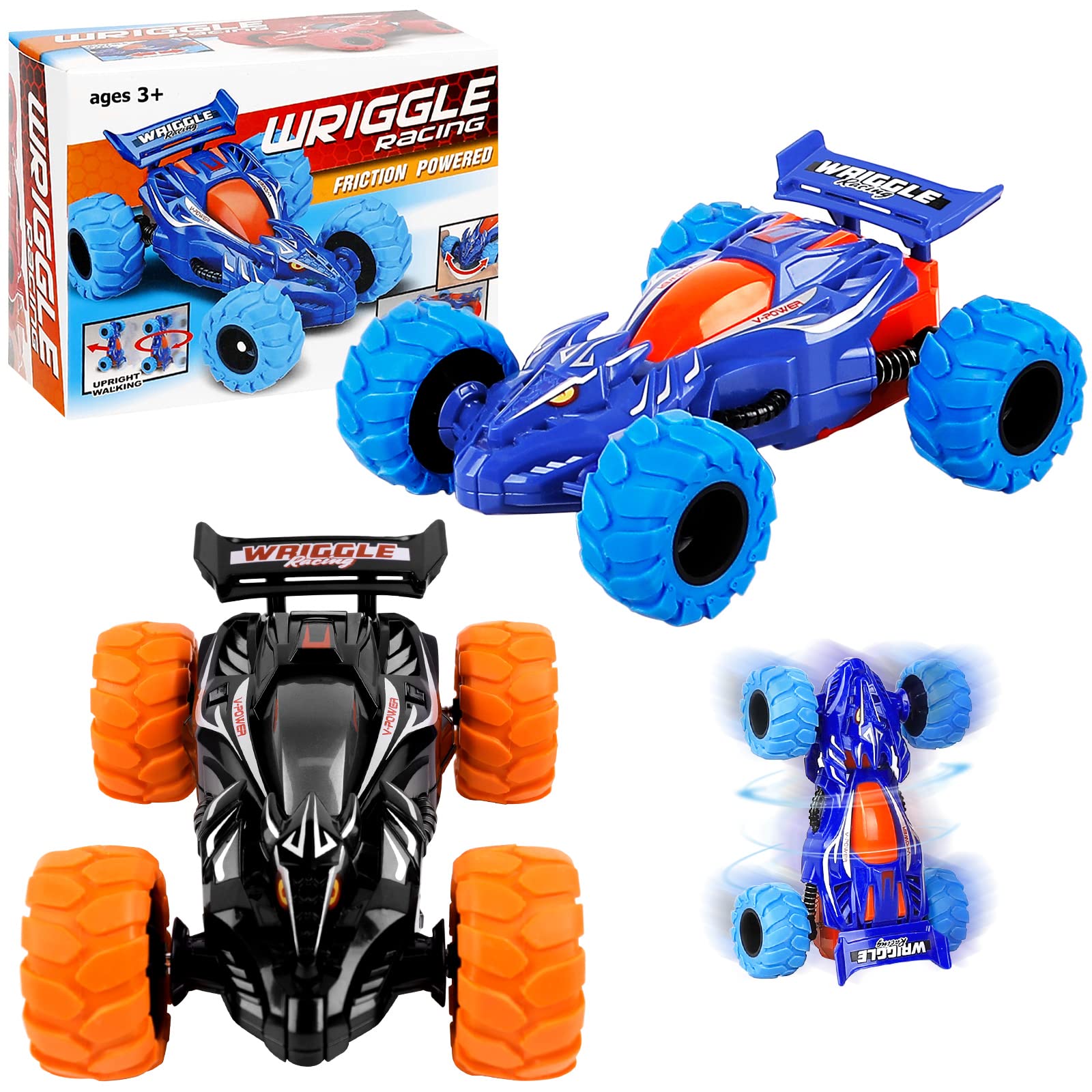M SANMERSEN 2 Pack Monster Truck Toy Cars - Friction Powered Pull Back & Go Vehicles with Turnable Dragon Heads - Durable Push and Go Toys for Toddlers Boys & Girls - Perfect for Easter Gifts, Birthday Presents & Indoor/Outdoor Playtime